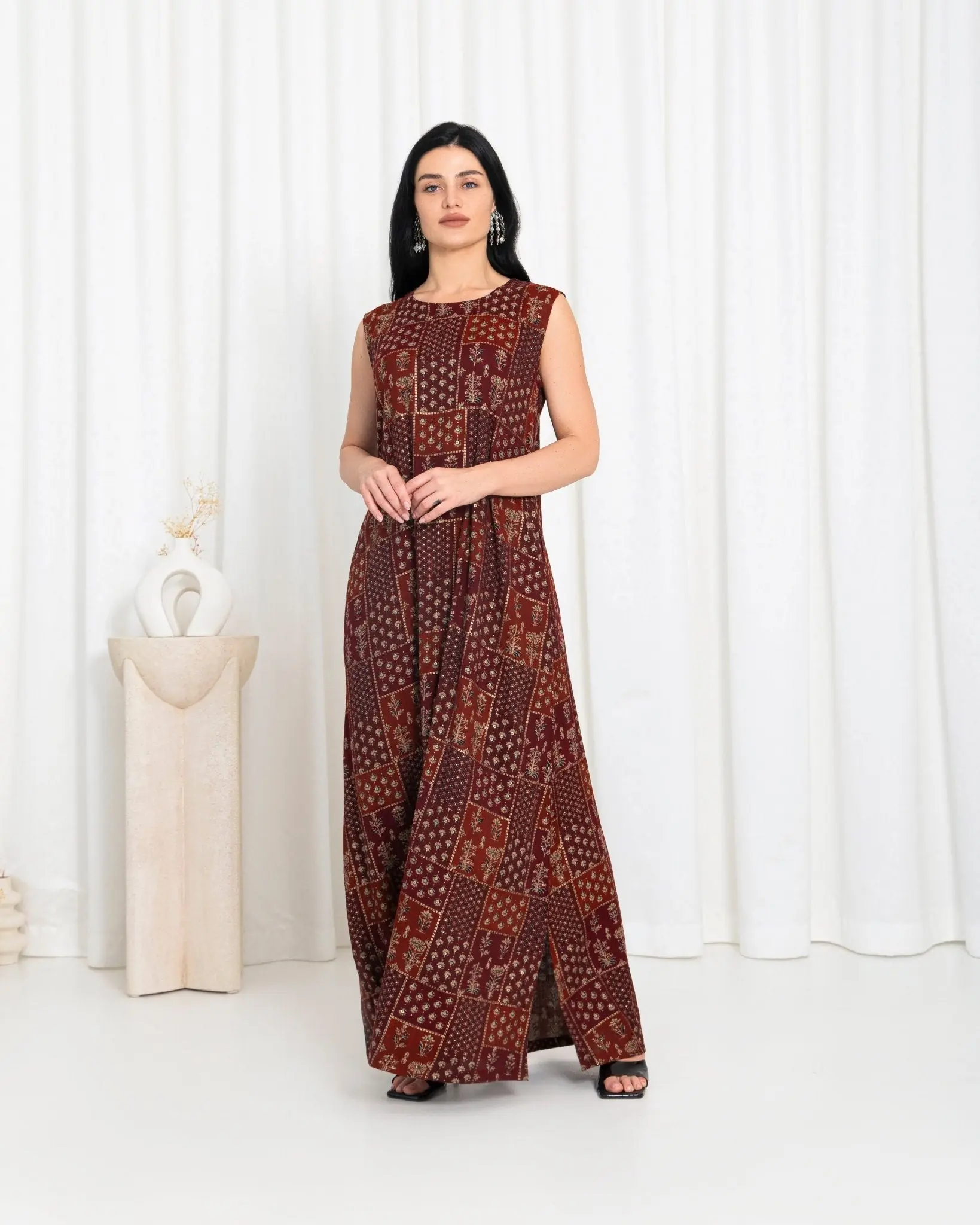 Maroon Floral Check Dress, photo 3