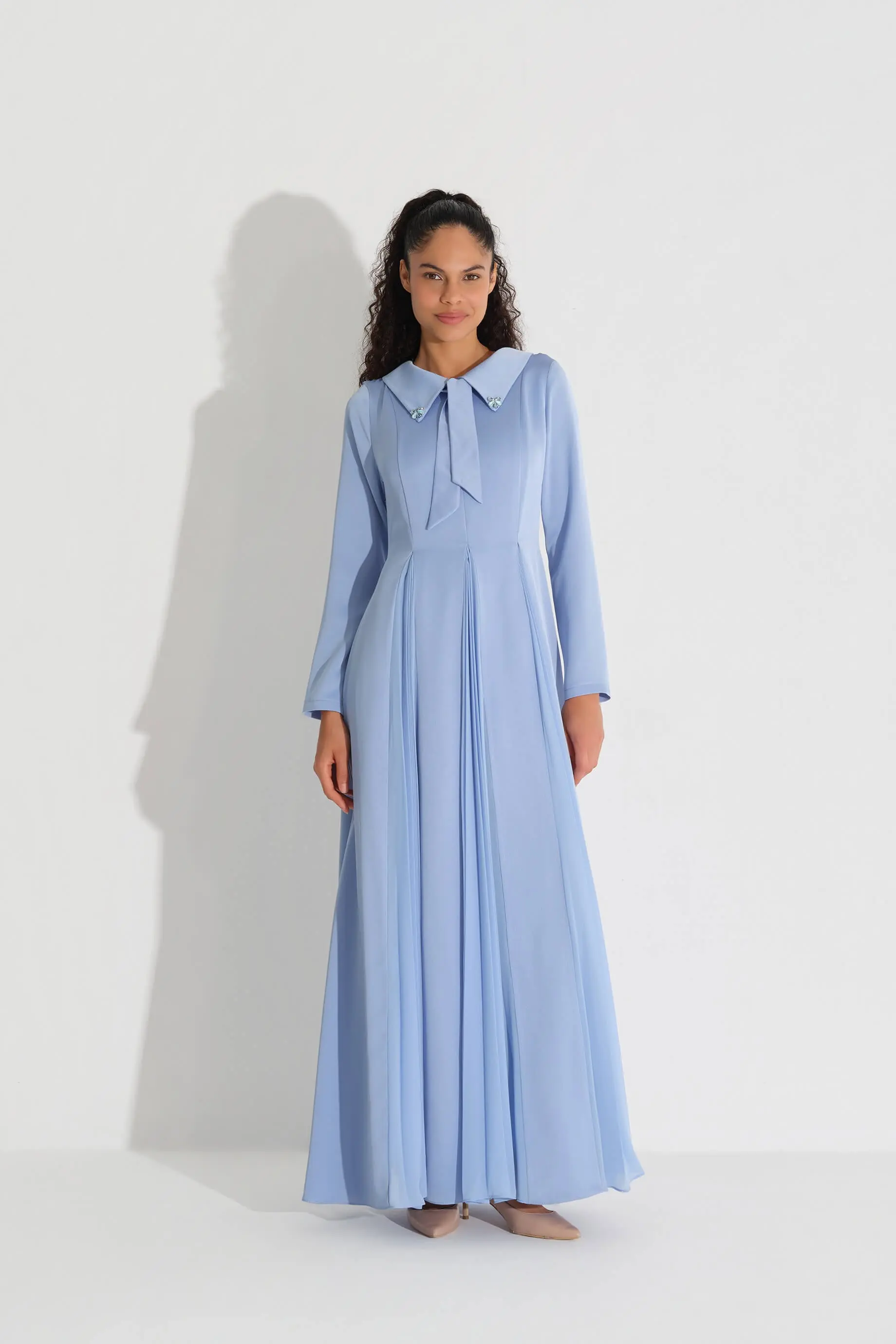 Bow-Collar Crepe Dress – Blue, photo 4