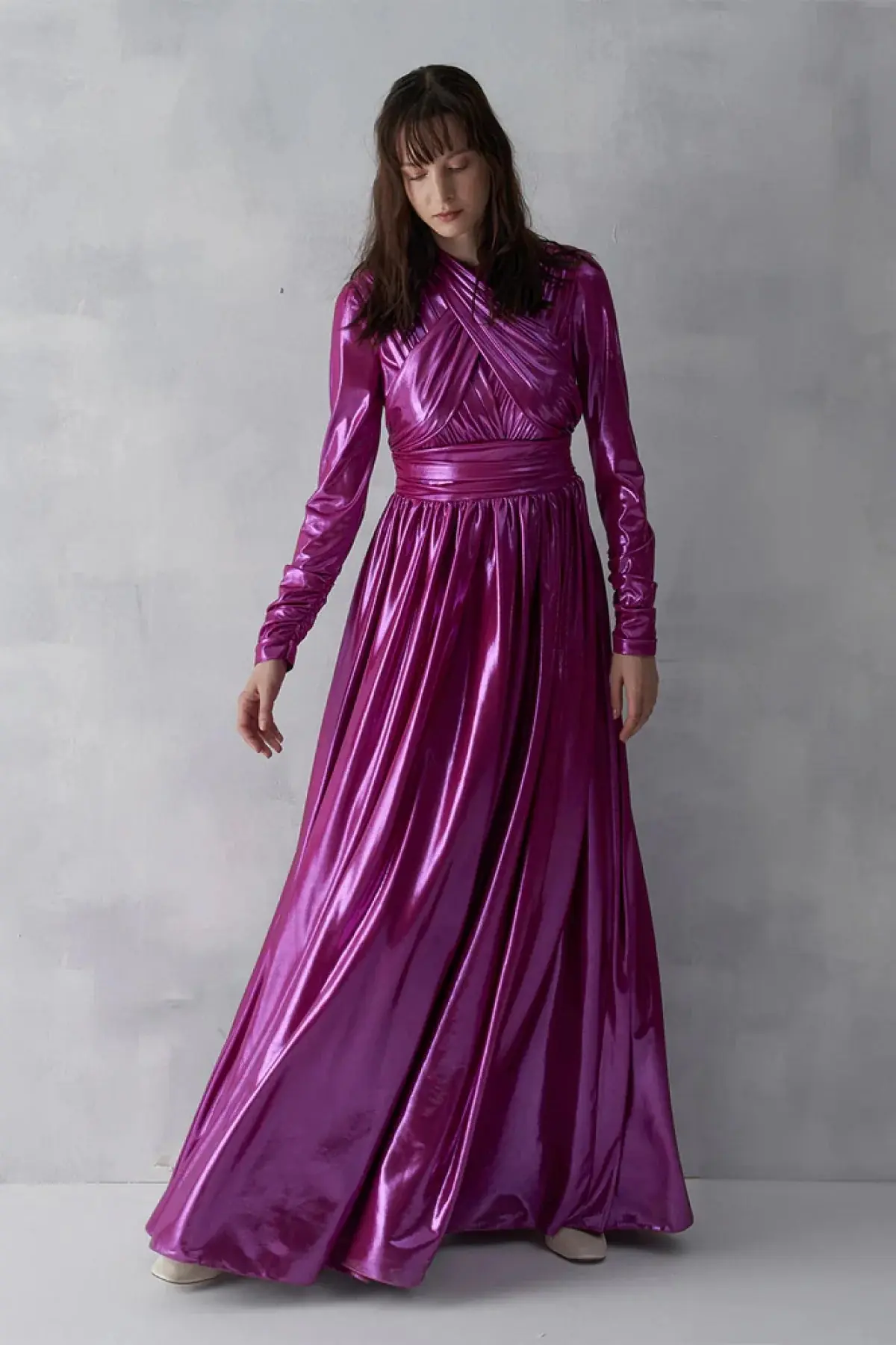 Draped Cross-Band Evening Gown – Fuchsia, photo 2