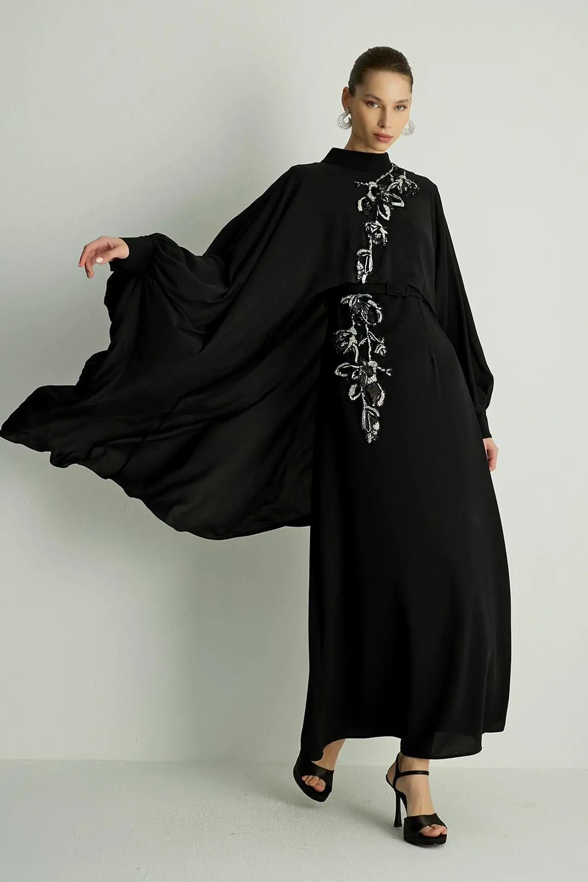 Petunia Embellished Cape Dress – Black, photo 2