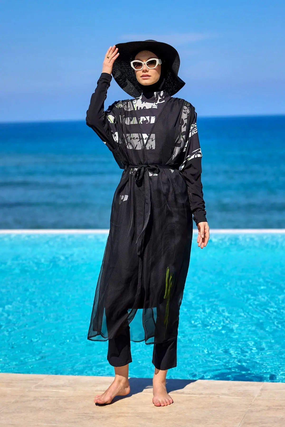 Marina Black Sleeveless Silky Kimono, photo 3