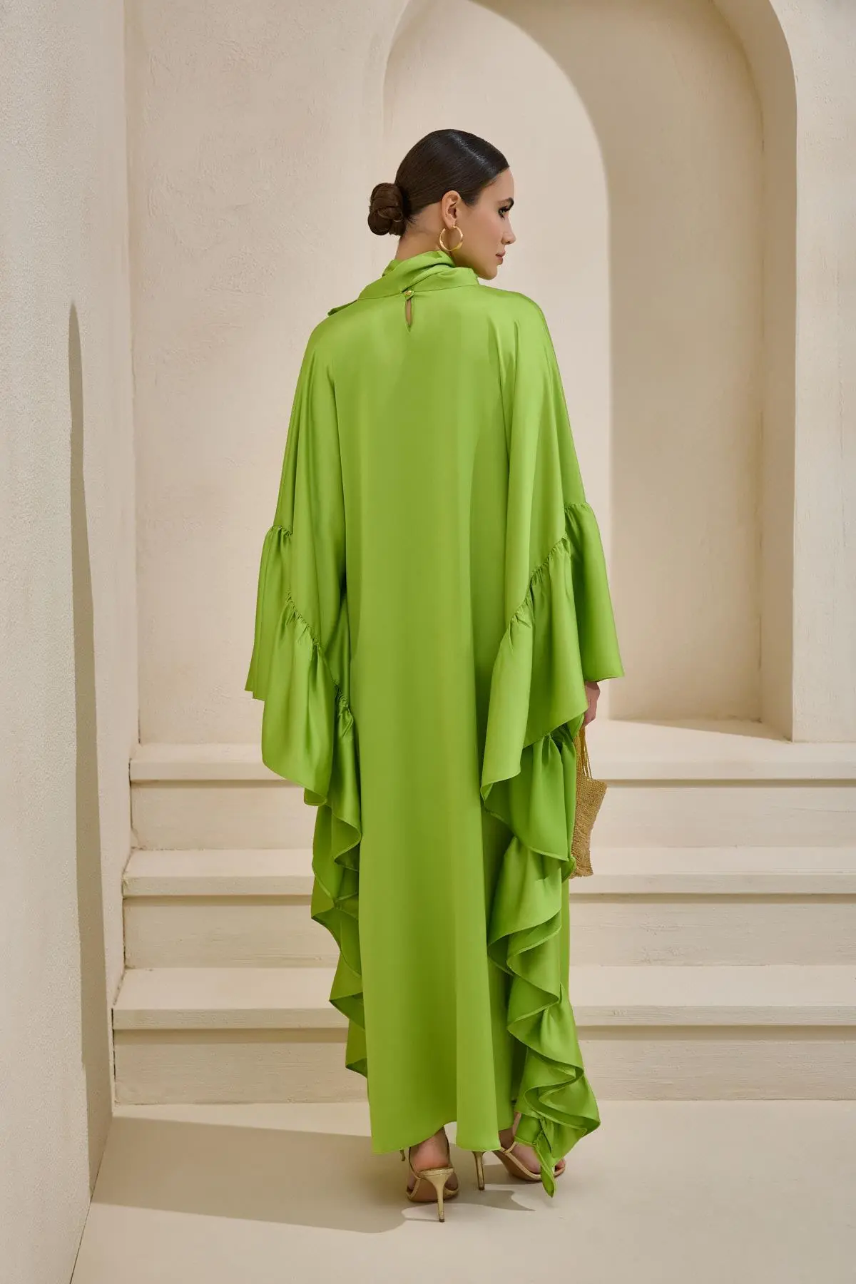 Royal Satin Kaftan – Light Green, photo 4