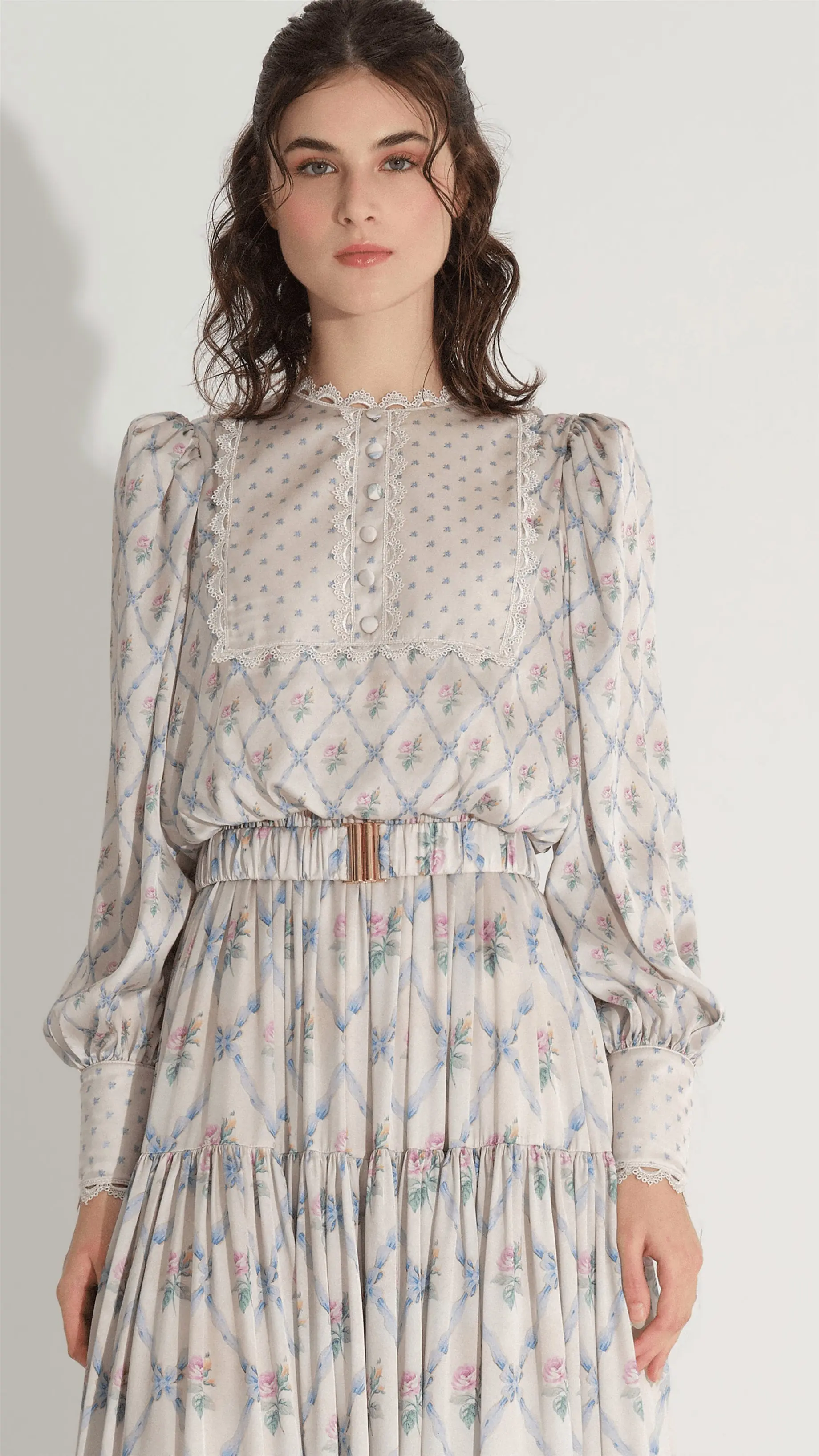Diamond-Pattern Chiffon Satin Dress – Cream, photo 6