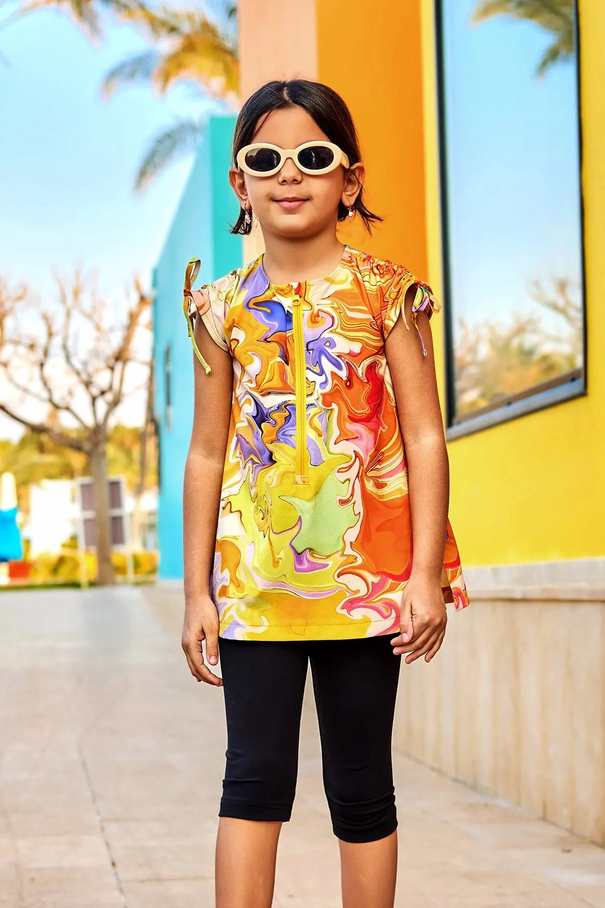 Marina Kids Modest Swimsuit – Marble Yellow, photo 3