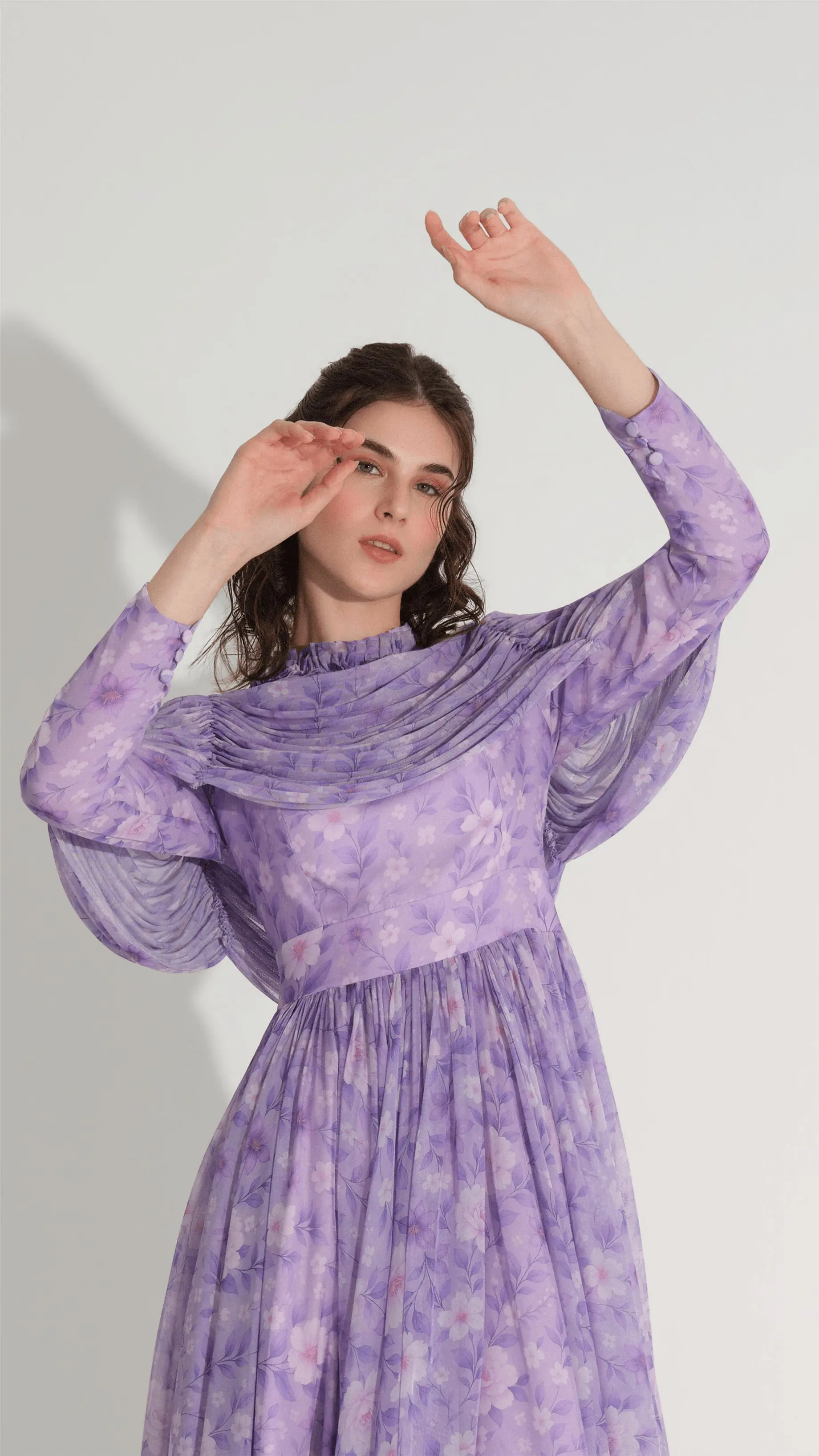 Tulle Detailed Chiffon Dress — Lila, photo 2