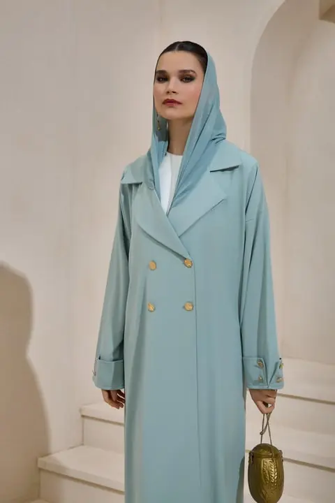 Crepe Trench Abaya - Mint Green, photo 3