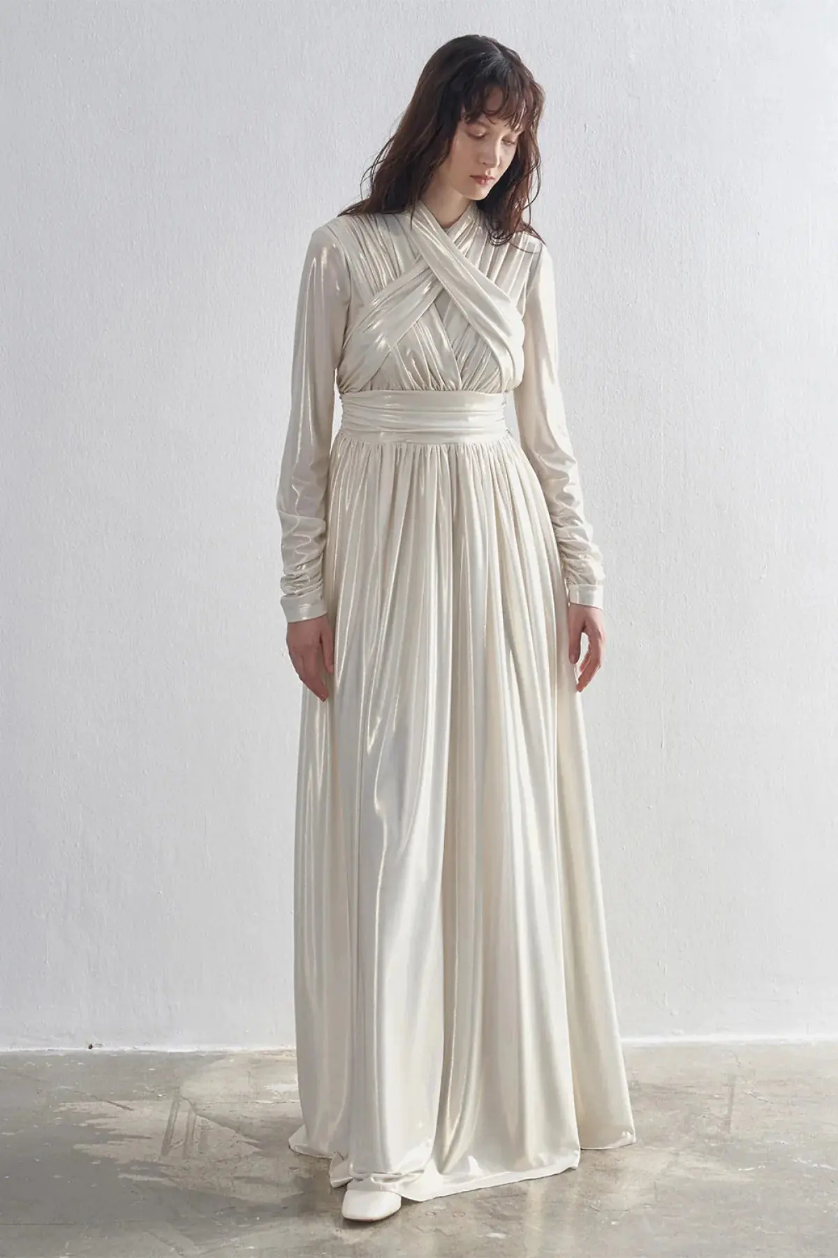Draped Cross-Band Evening Gown – Ecru, photo 2