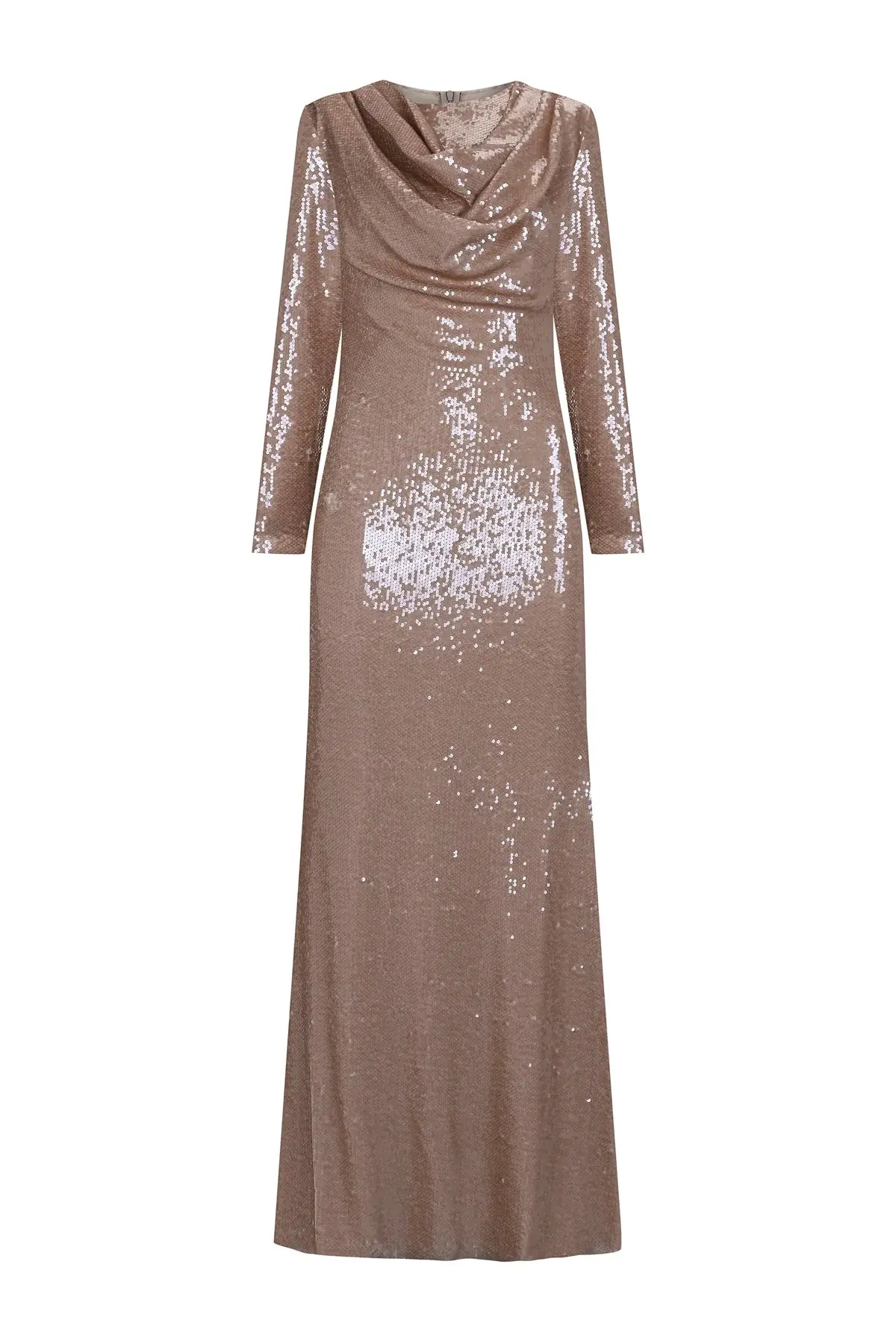 Draped Sequin Evening Dress – Dark Cream