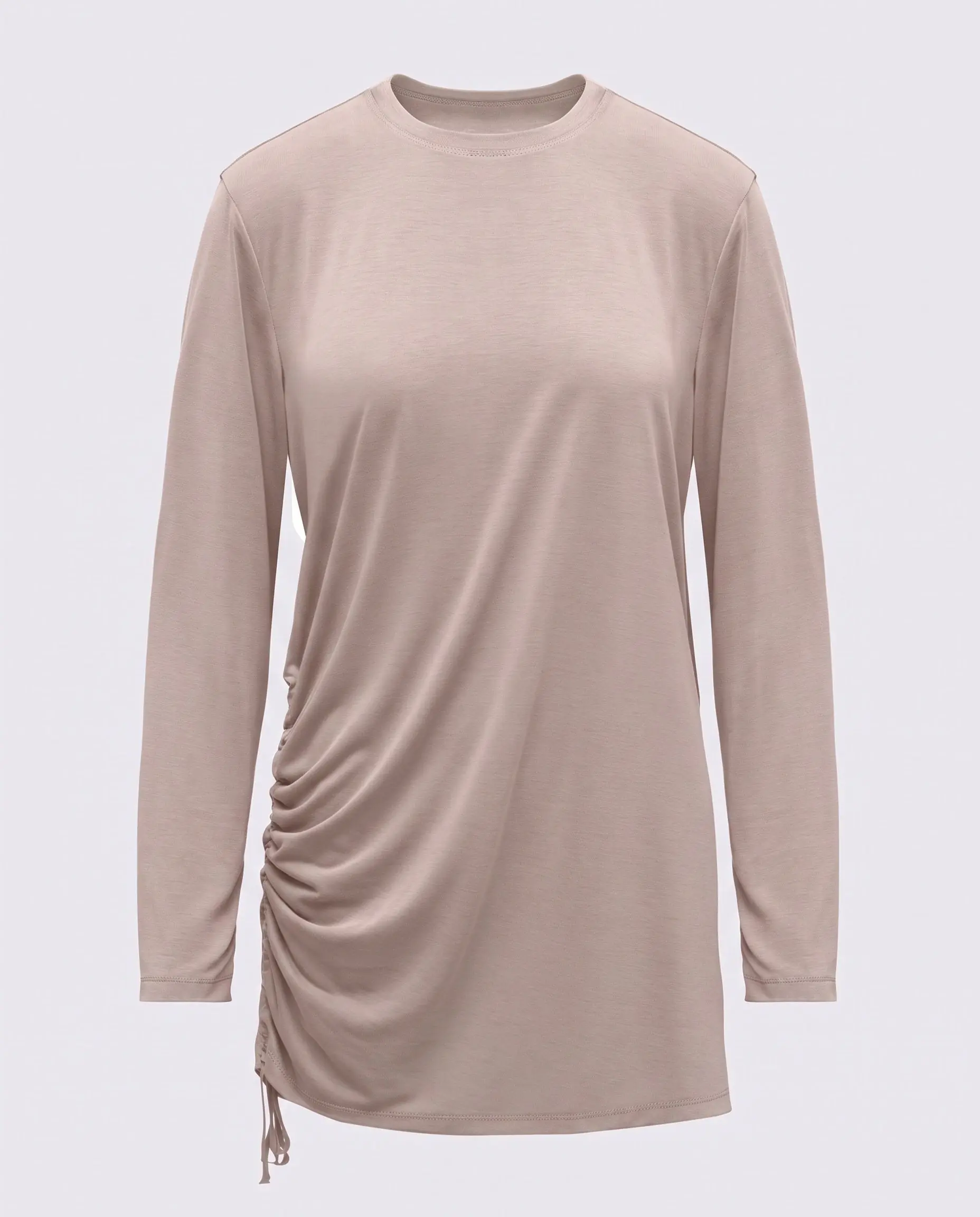 Modal Kumaşlı Ayarlanabilir Drape Detaylı Uzun Üst - Bej