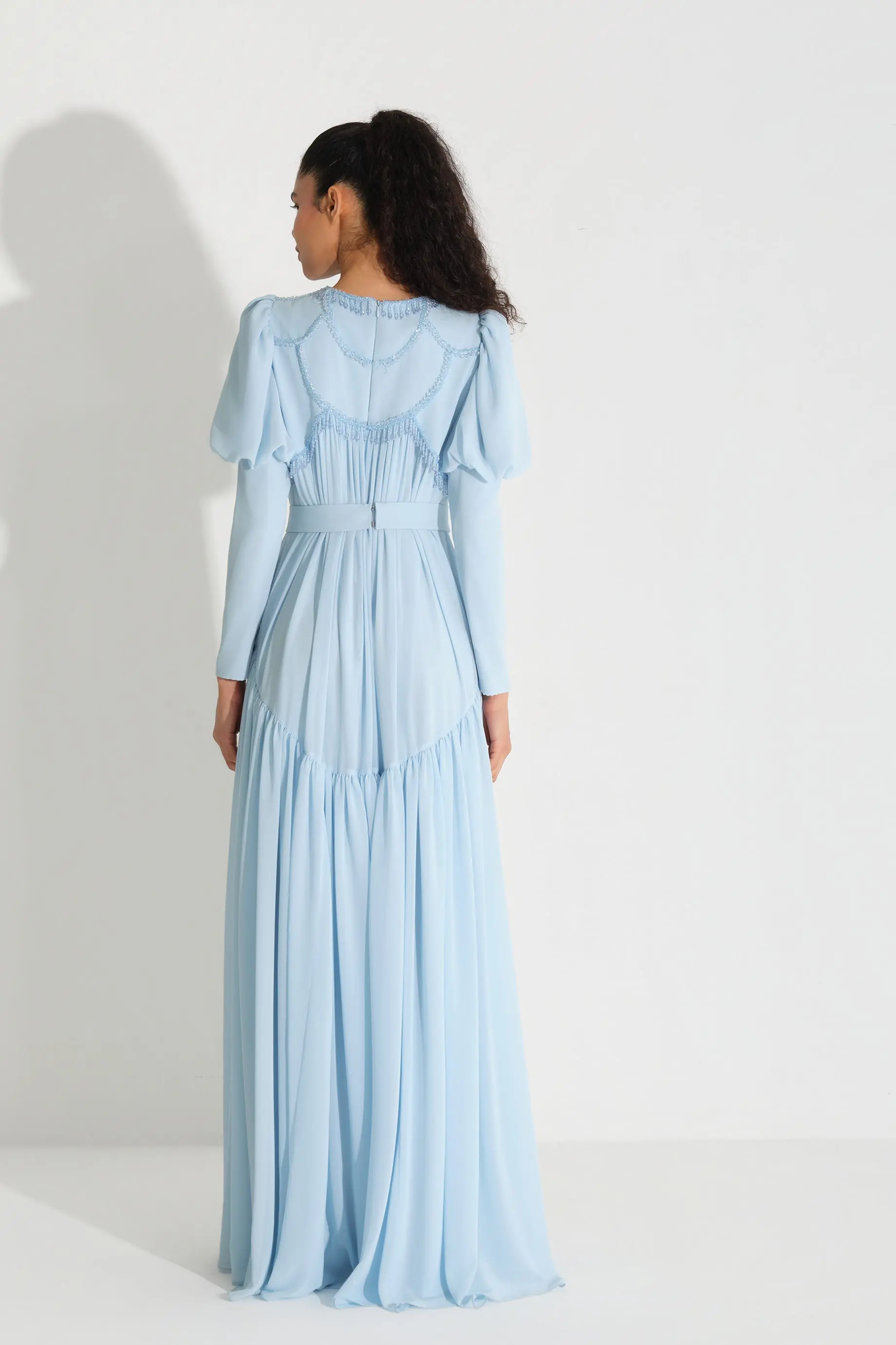 Beaded Stone-Embellished Chiffon Dress – Blue, photo 5