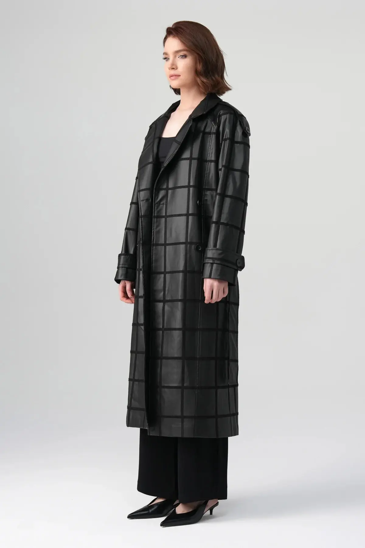 Riva Leather-Detail Coat – Black, photo 5