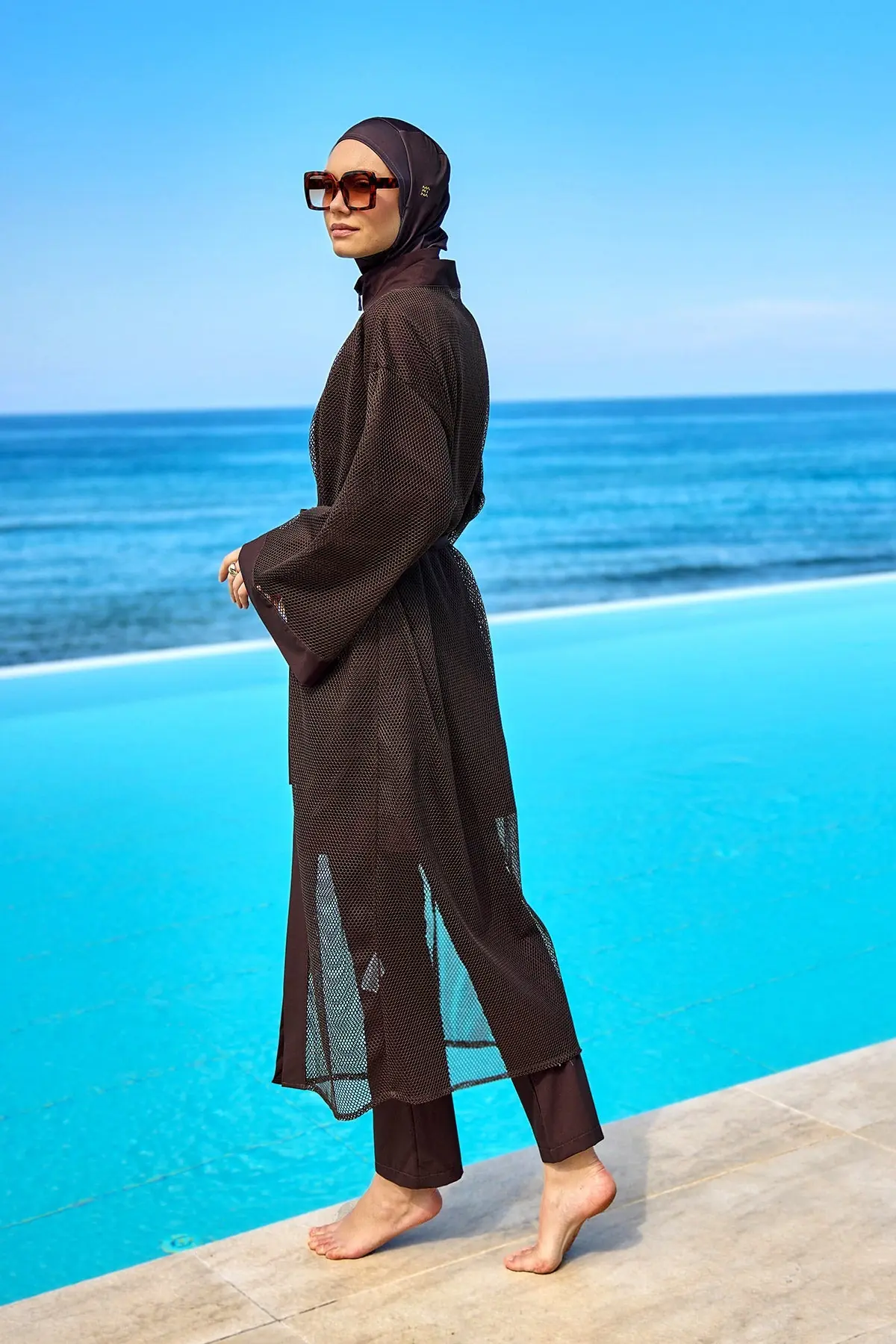 Brown Modest Full Coverage Mesh Kimono – Marina P2501-4, photo 4