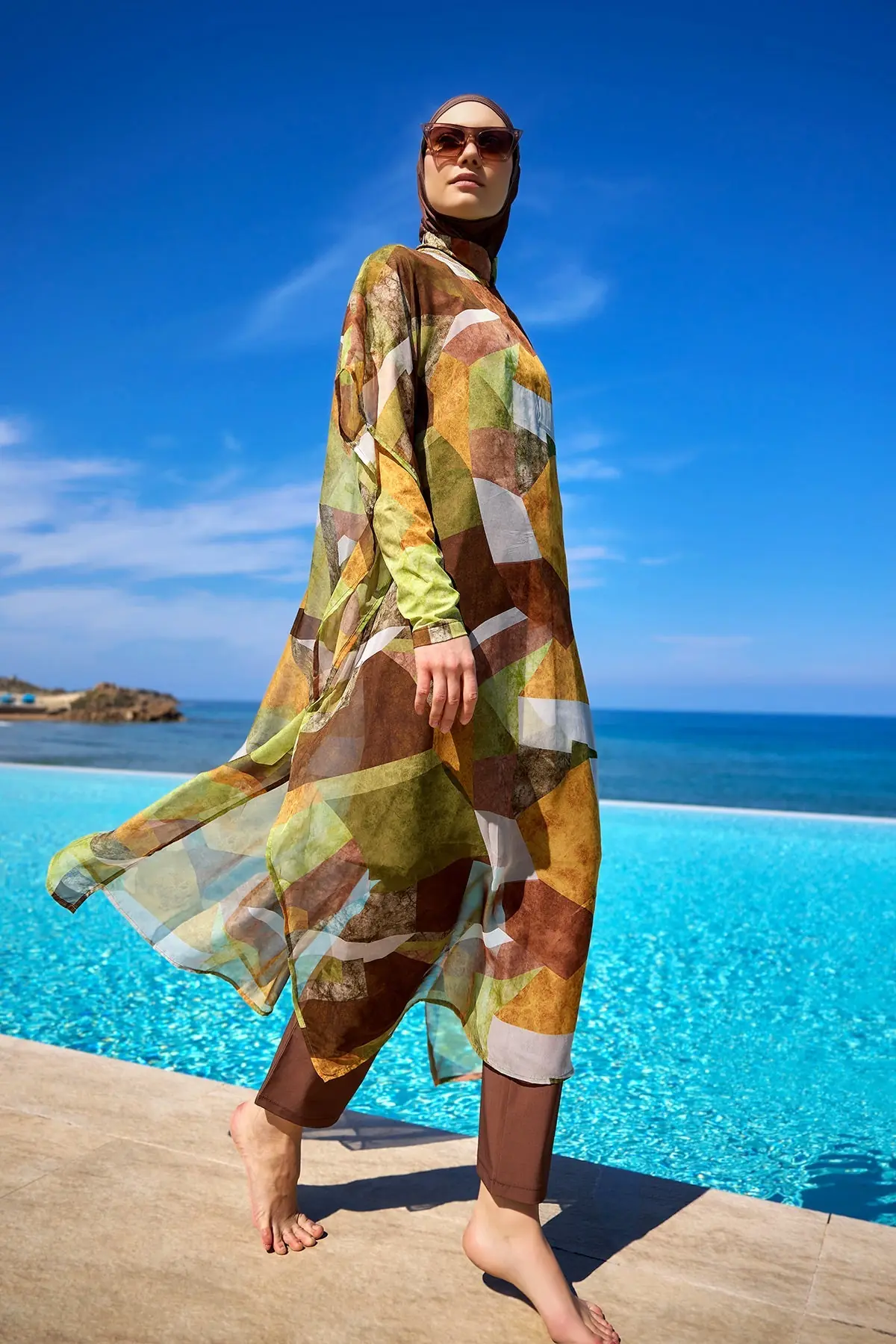 Marina Patterned Silky Pareo - Colorful