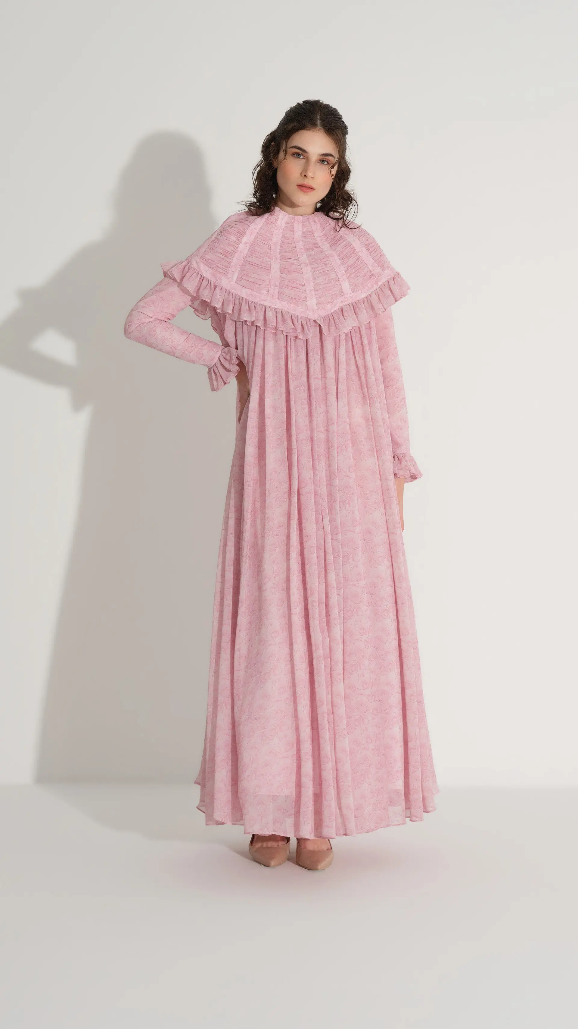 Chiffon Dress with Detachable Cape Pink, photo 4