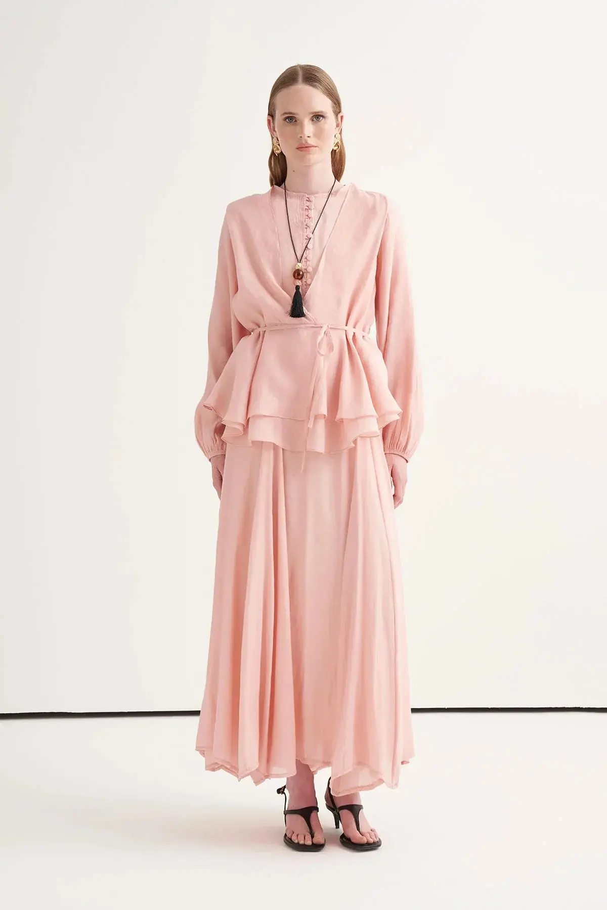Kaplama Düğmeli Takım-Pembe