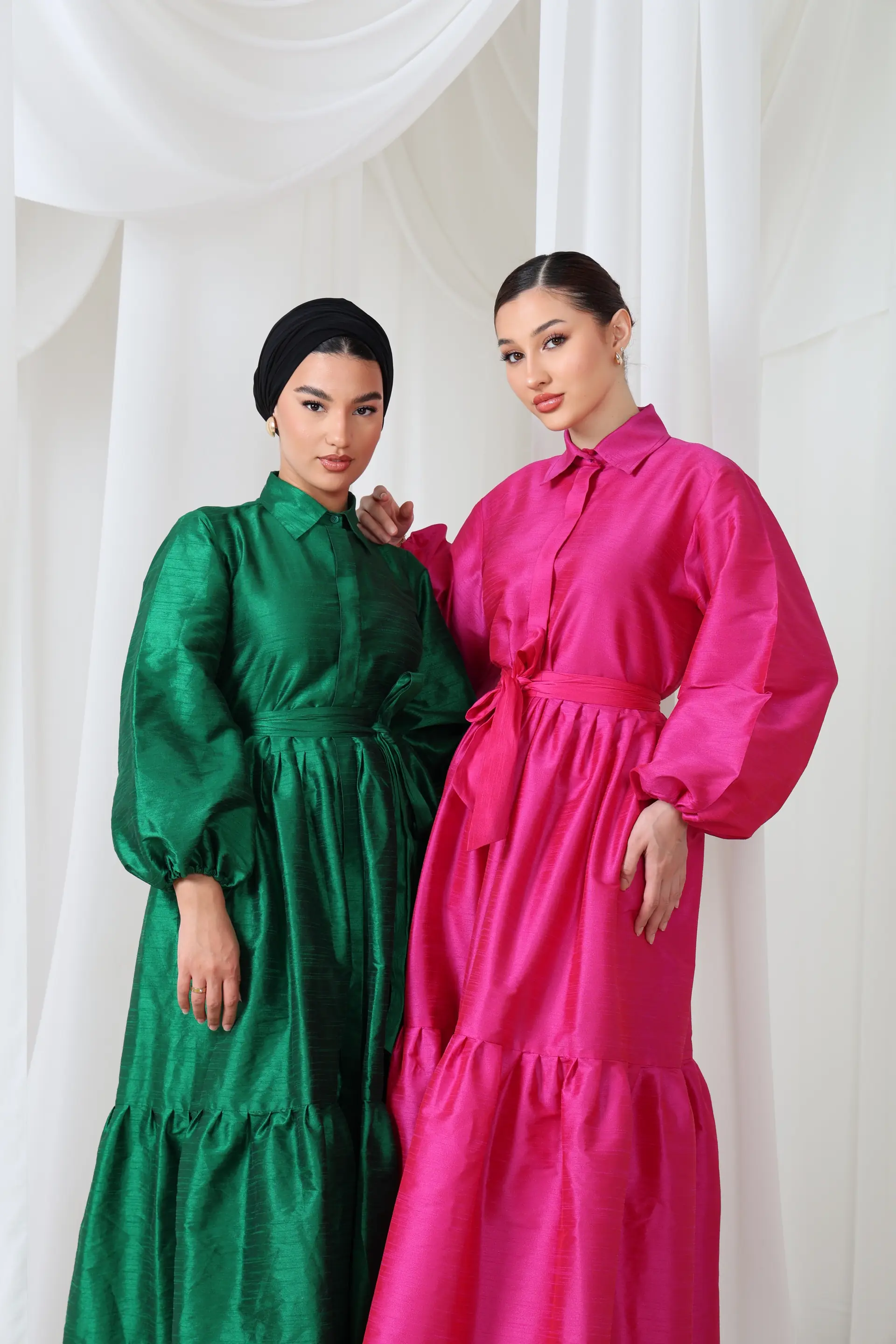 Satin Maxi Dress with Balloon Sleeves & Waist Bow, photo 4