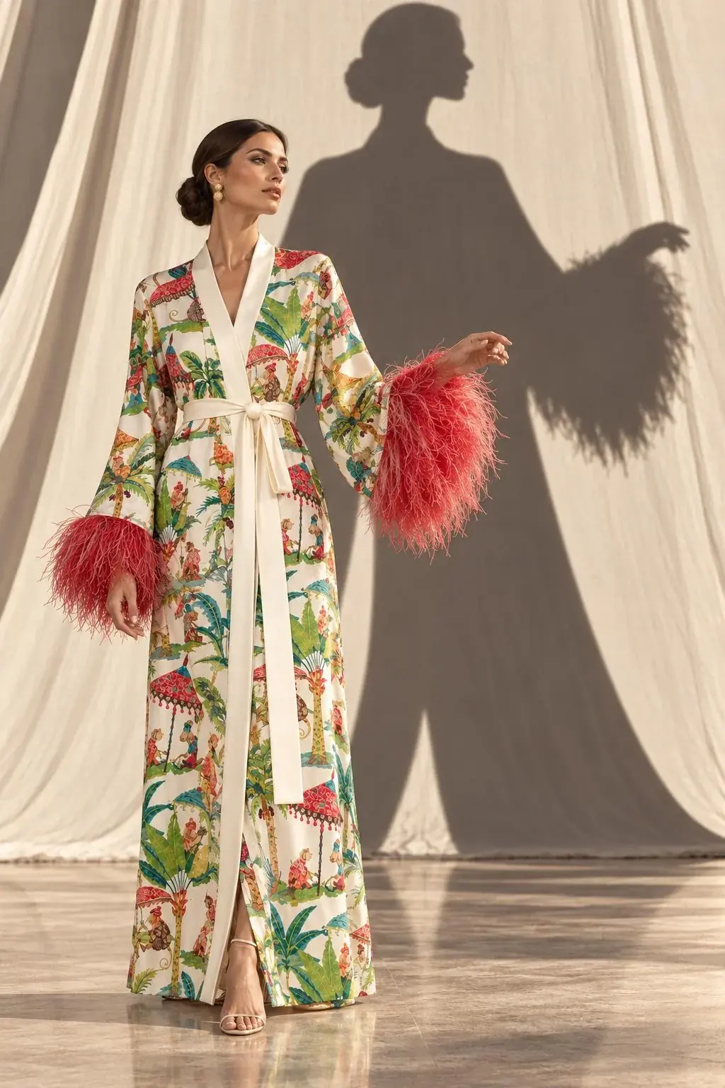 COCO' kimono in seta e piume, photo 3