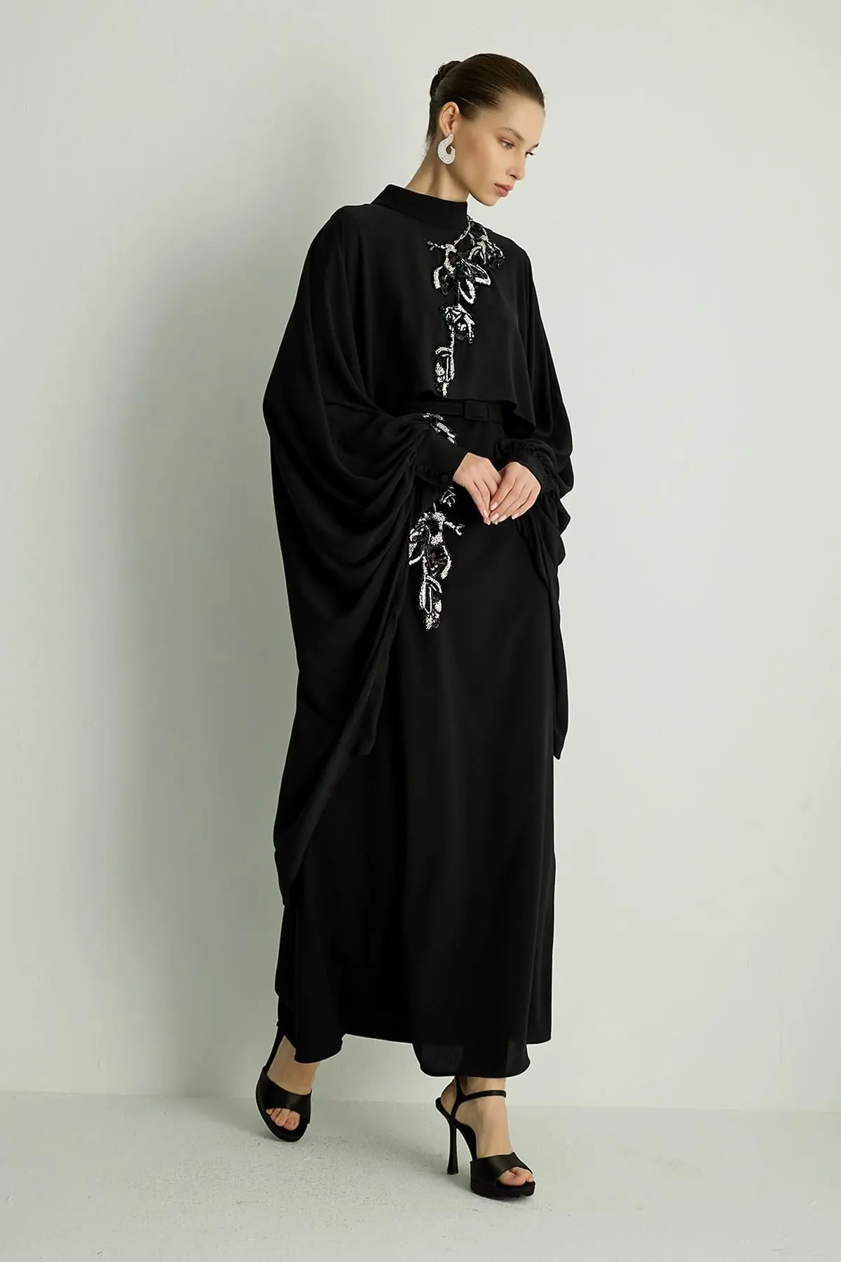 Petunia Embellished Cape Dress – Black, photo 3