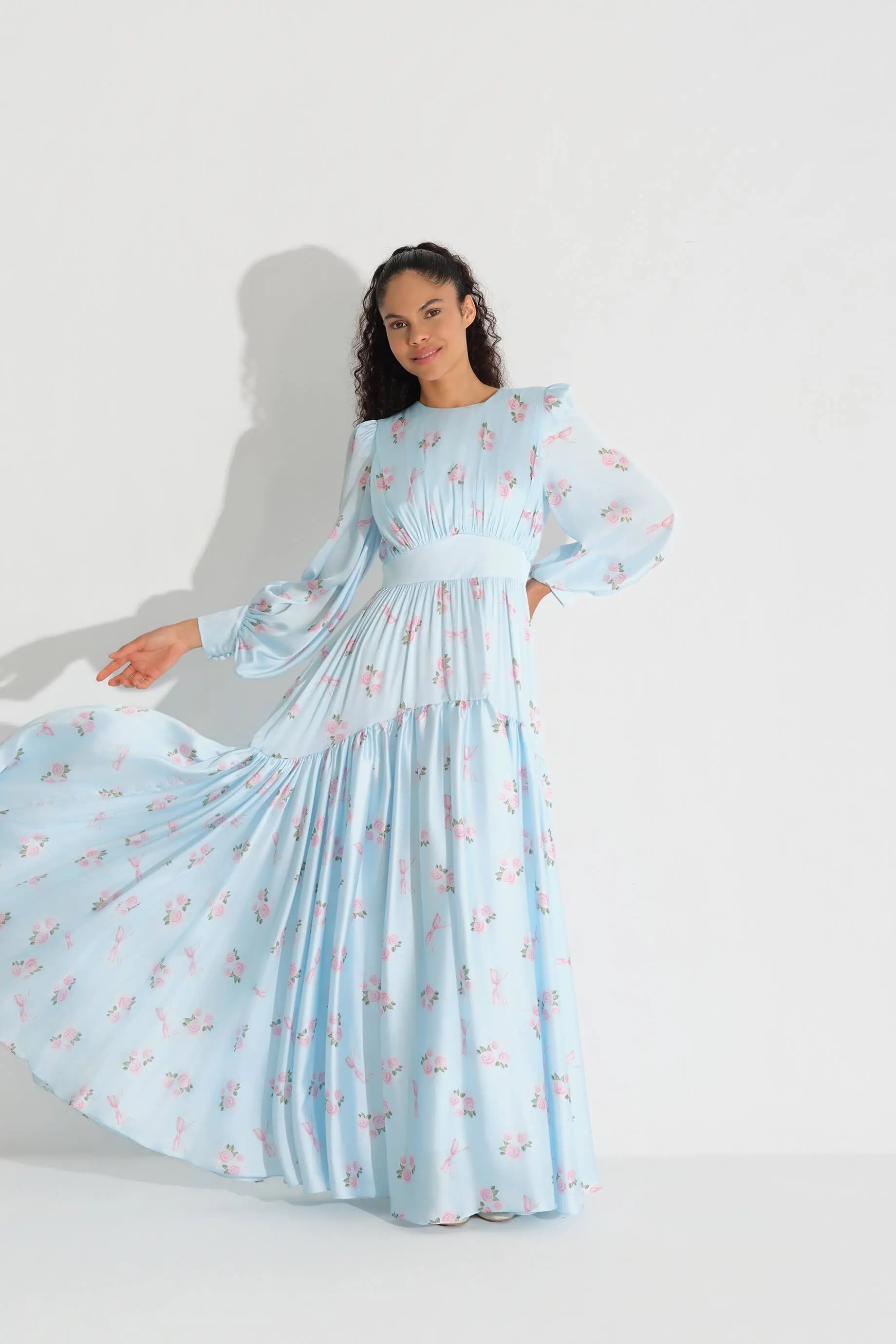 Corset-Inspired Satin Dress – Blue, photo 2