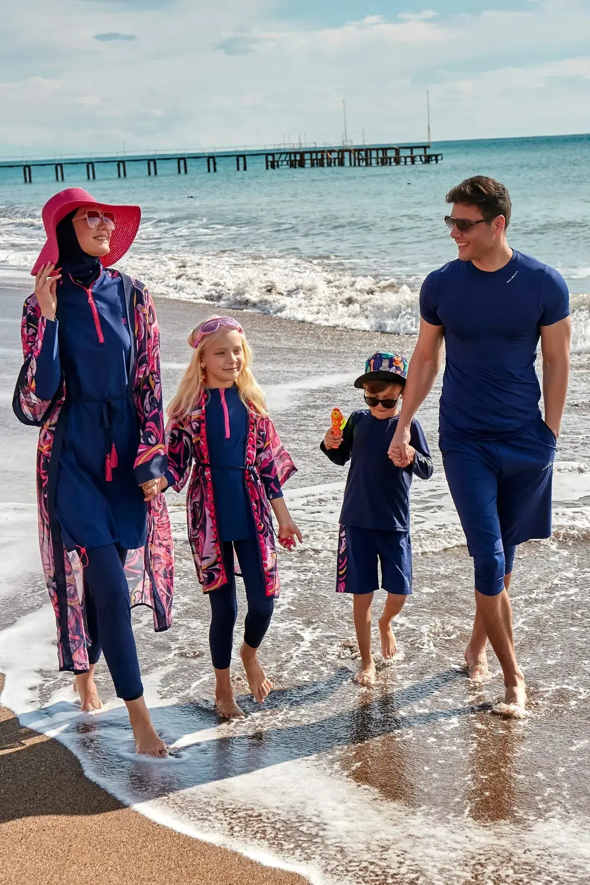 Marina Parachute Girls Modest Swimsuit - Colorful/Navy Blue - K2402, photo 6