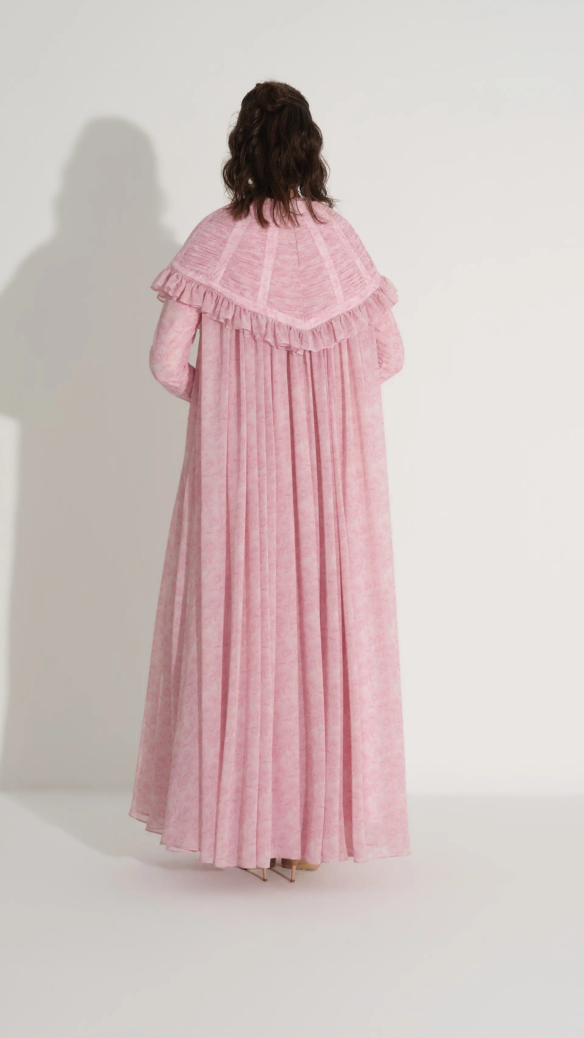 ÜSTÜ TAKMA PELERİNLİ ŞİFON ELBİSE Pembe, photo 6