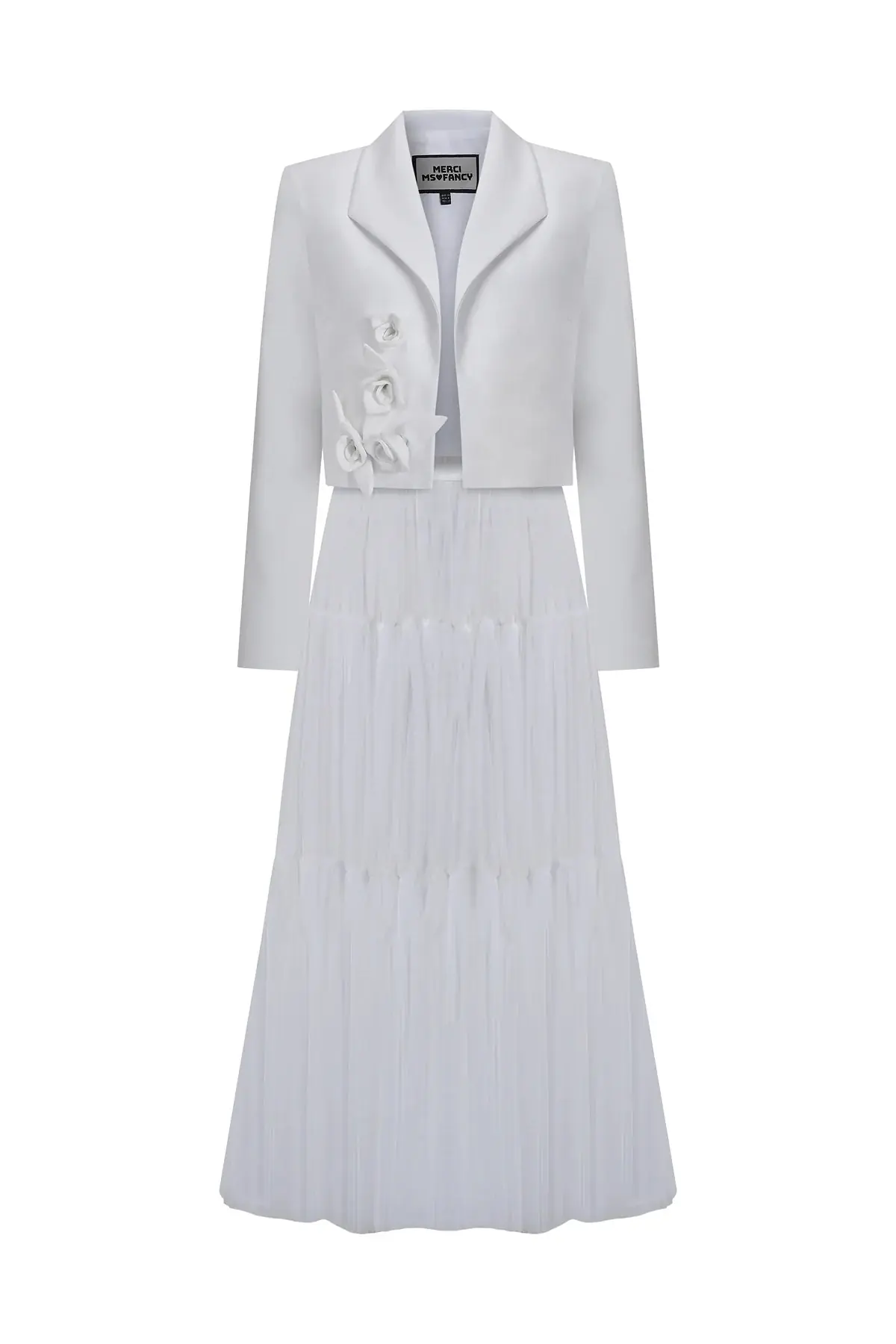 Rose Appliqué Cropped Blazer – Ivory