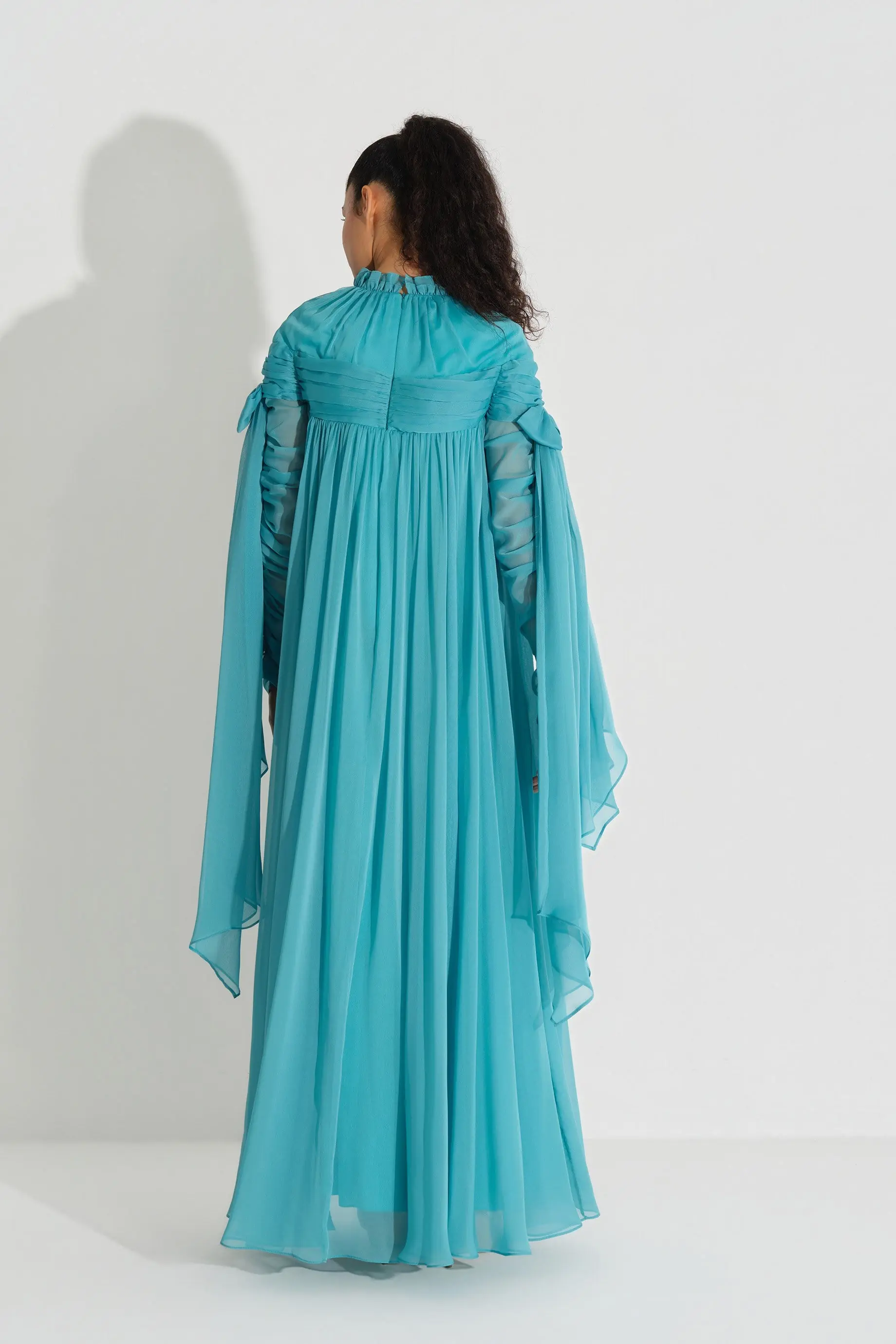 Ruffle & Bow-Tie Detail Shimmer Dress -  Turquoise, photo 5