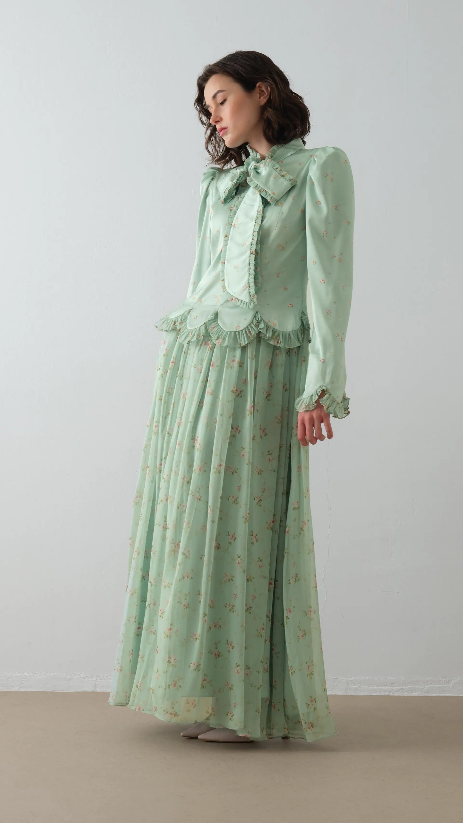 Bow-Front Printed Dress – Mint, photo 4