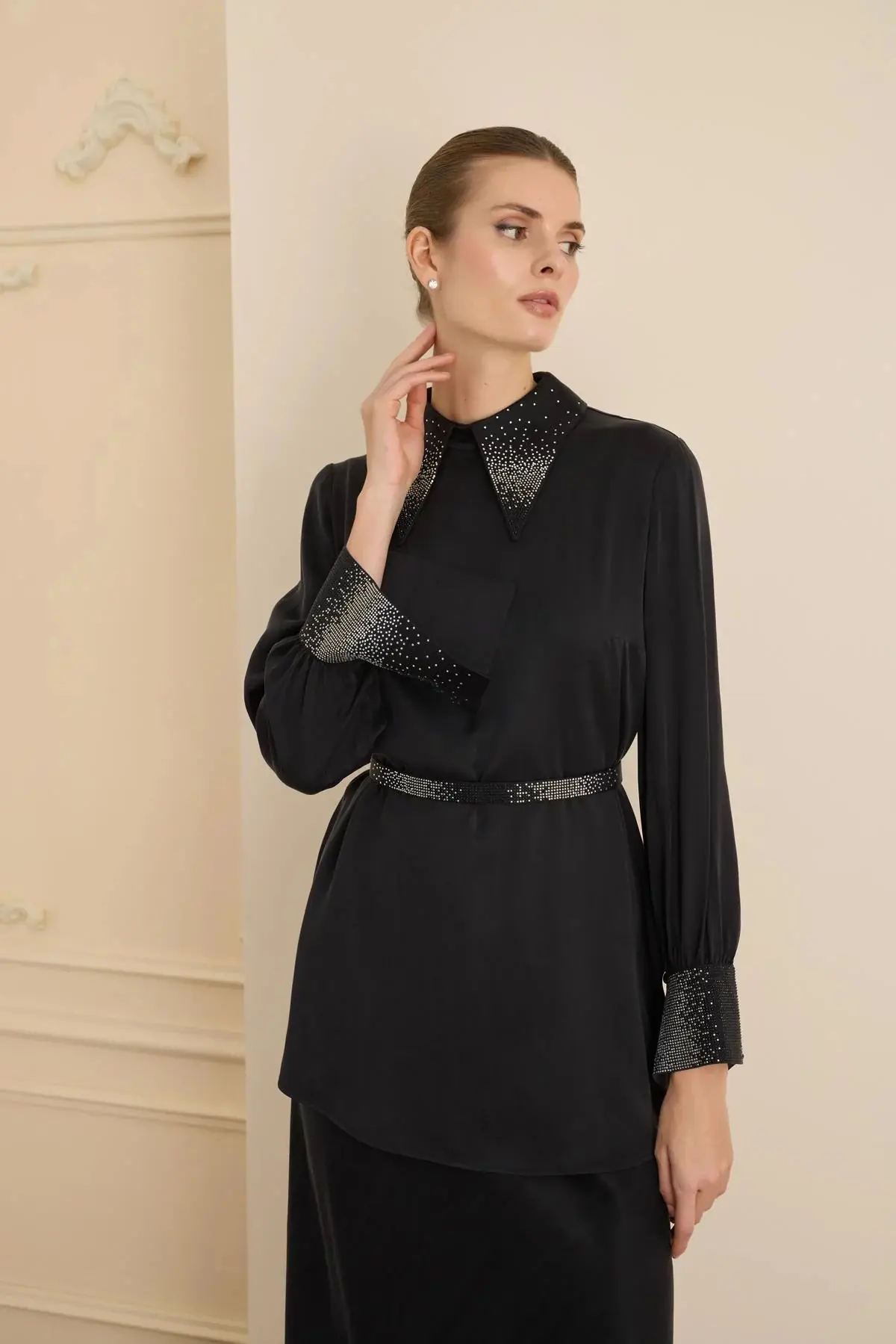 Splendid Embellished Collar Blouse – Black