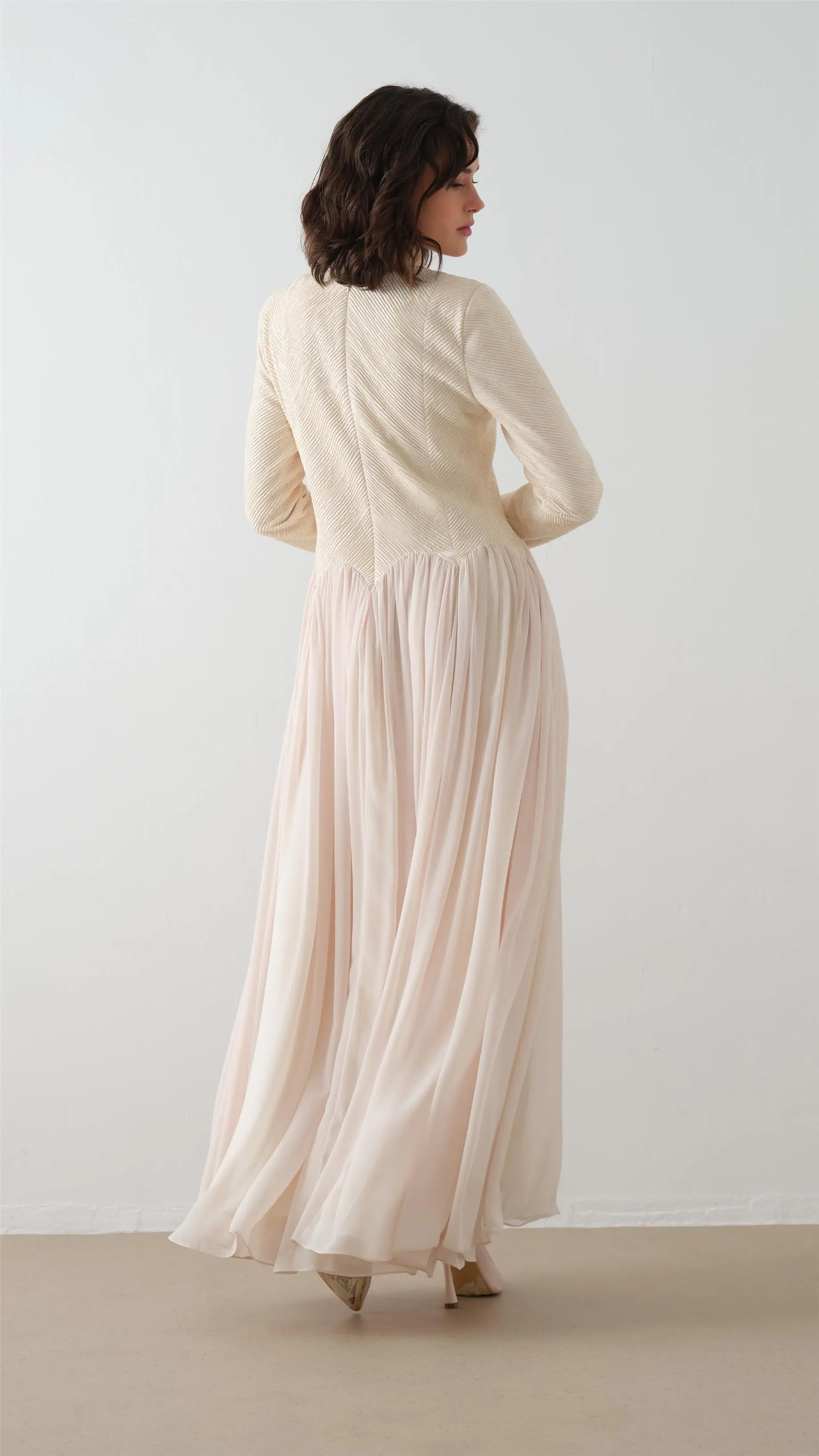Turtleneck Crepe Chiffon Maxi Dress – Ecru, photo 5