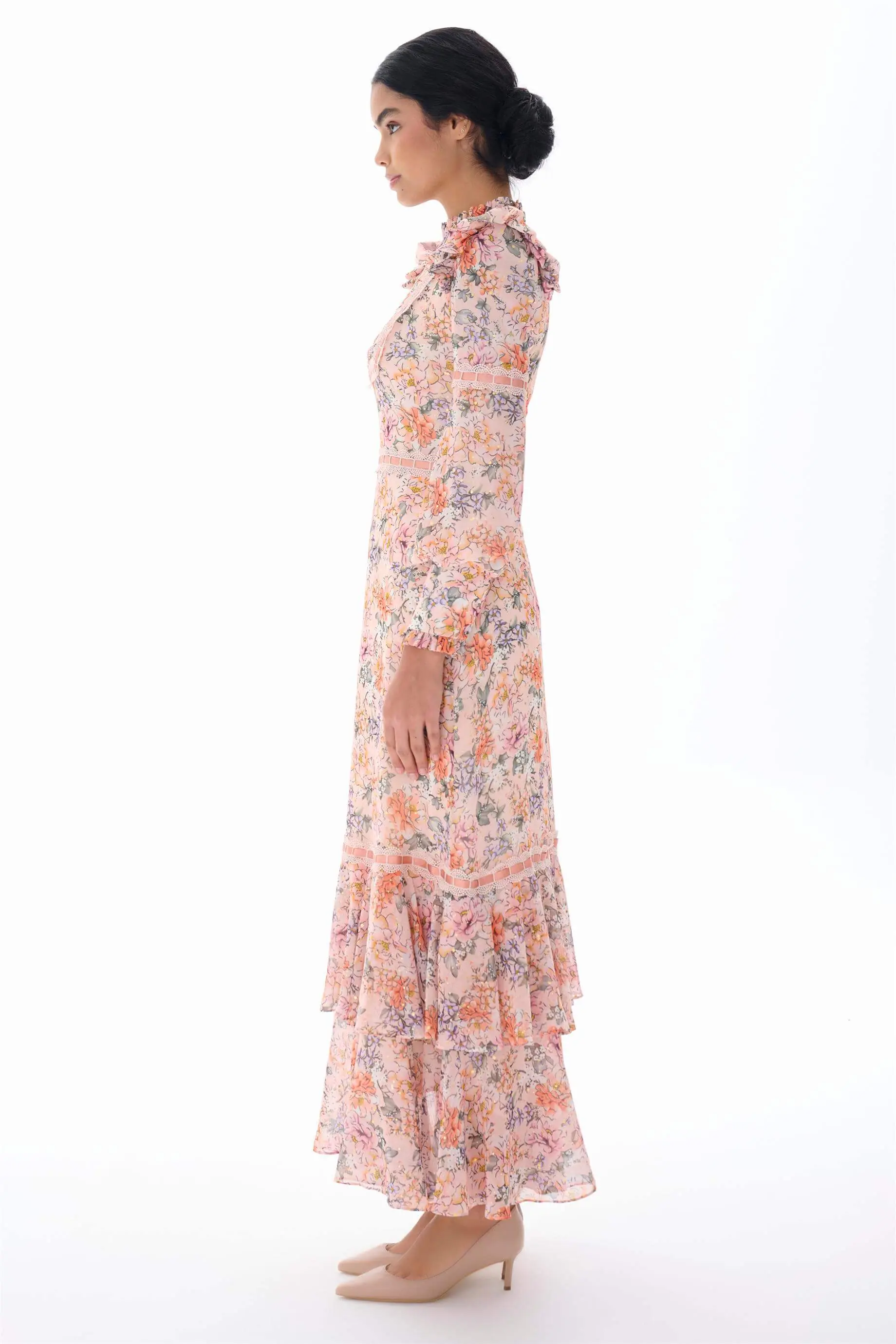Yoryo Chiffon Foil Floral Dress – Powder, photo 2