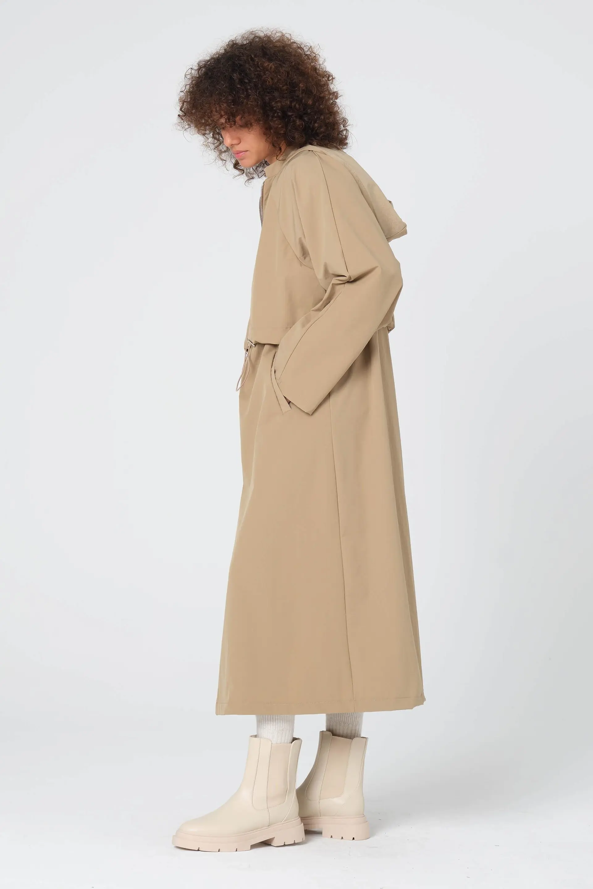 Hooded Bi-Stretch Trench Coat – Beige, photo 3