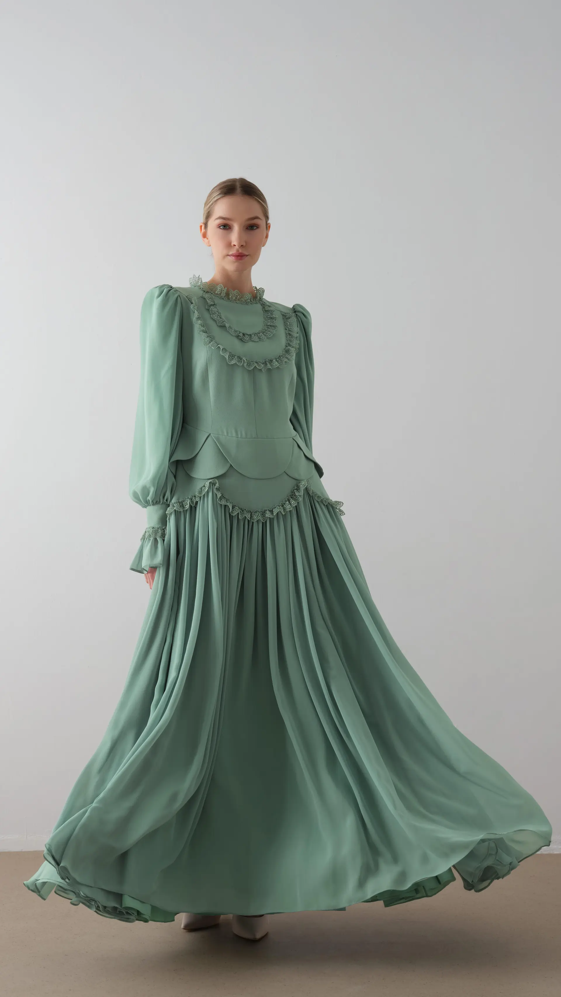BEL DETAYI PARÇALI KREP ELBİSE Mint, photo 3