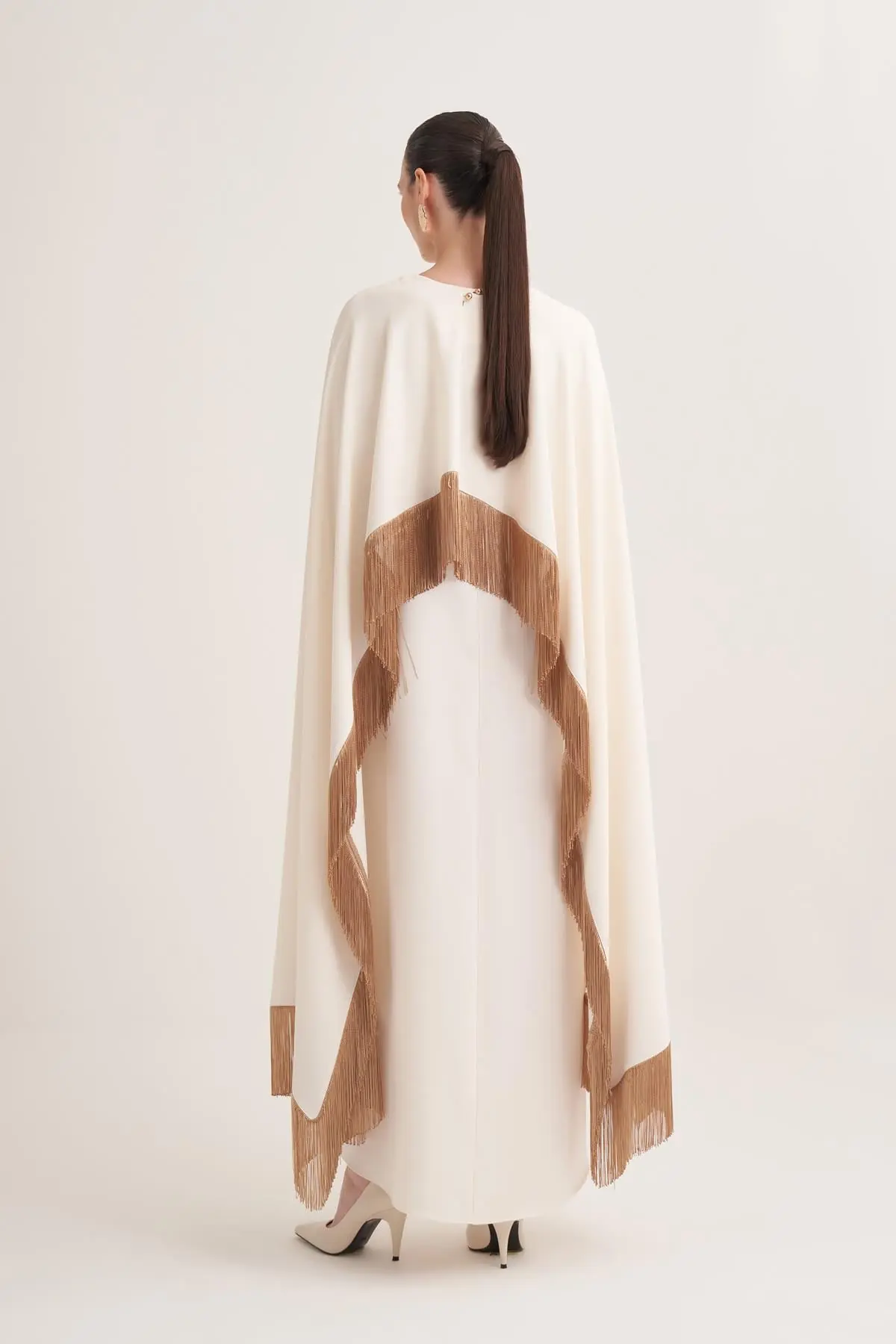 Milena Fringed Cape Maxi Dress – Cream, photo 4