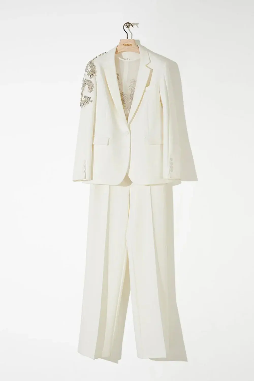 Hoop-Embroidered Tailored Blazer Jacket – Ecru, photo 2
