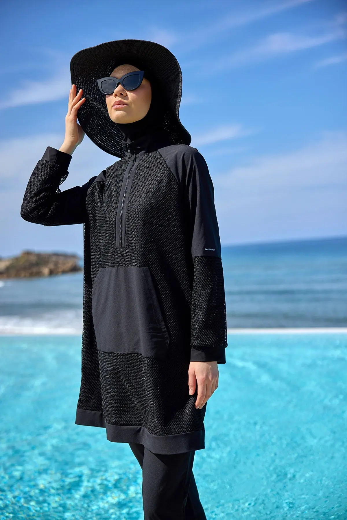 Black Tulle Detail Full Coverage Swimwear Burkini M2534-1, photo 4