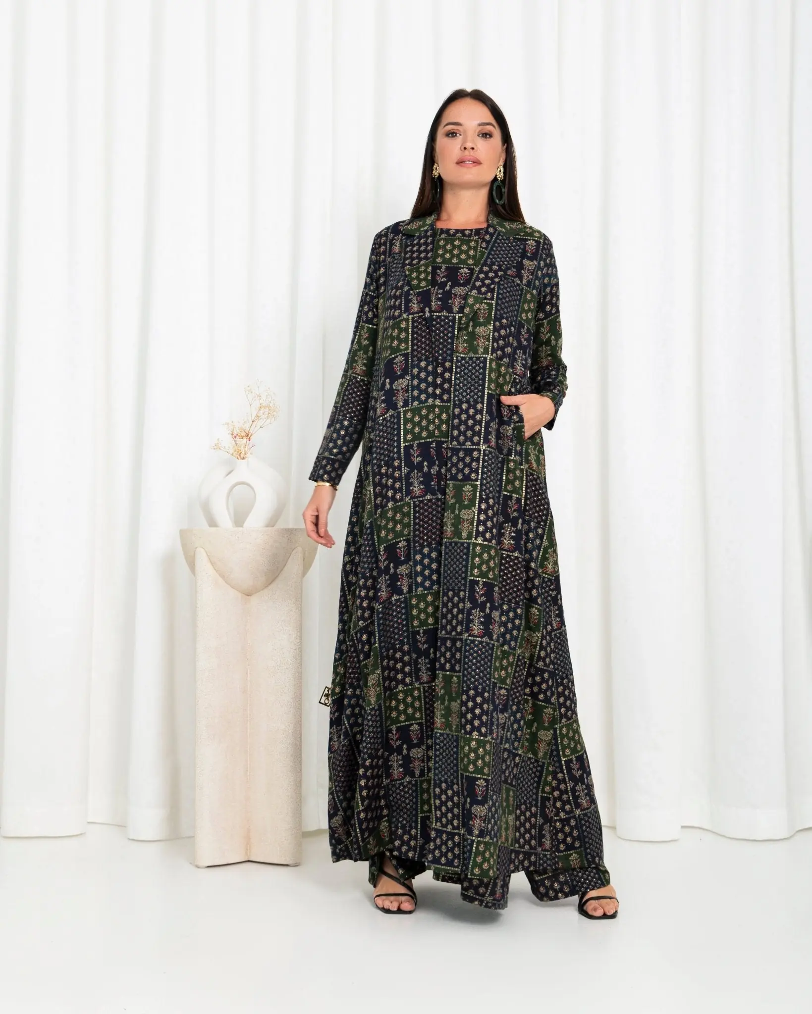 Green Floral Check Jacket Abaya, photo 6