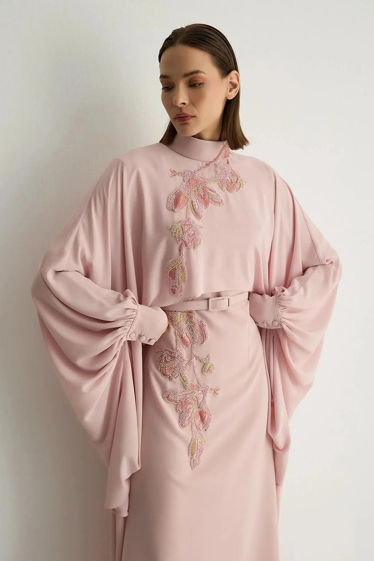 Petunia Embellished Cape Dress – Powder Pink, photo 2