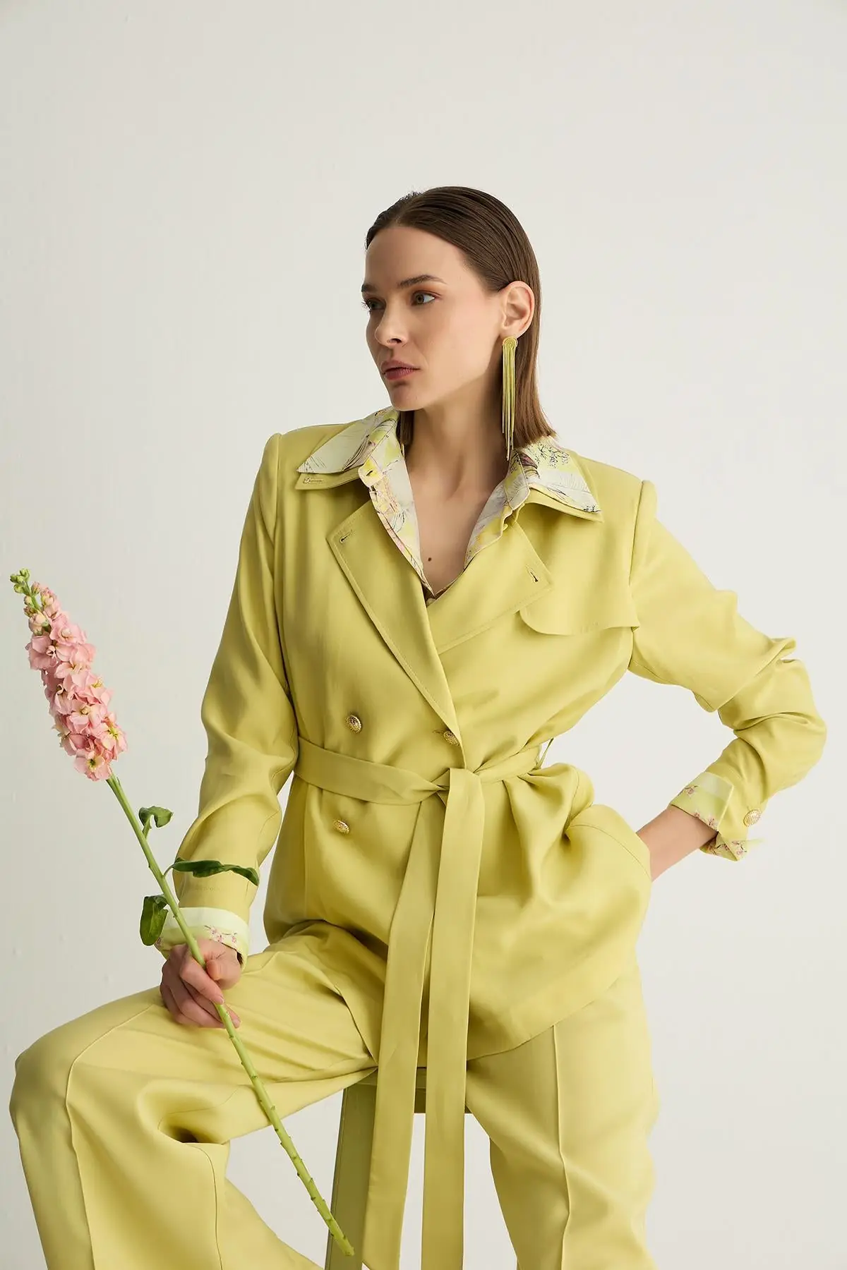 Ilkbahar Belted Cupro Jacket – Mimosa, photo 2