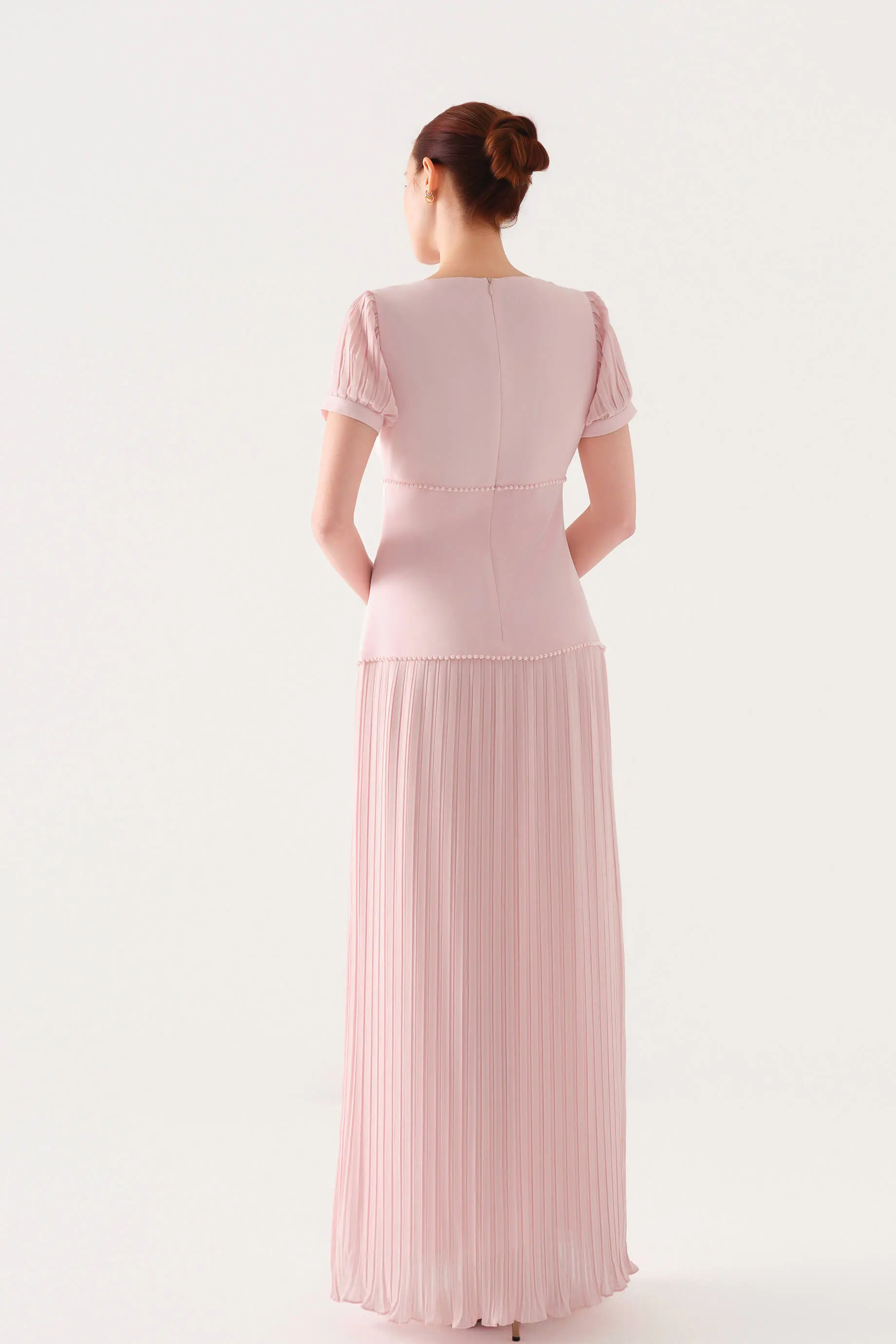 Embellished-Waist Pleated Chiffon Crepe Maxi Dress – Pink, photo 4