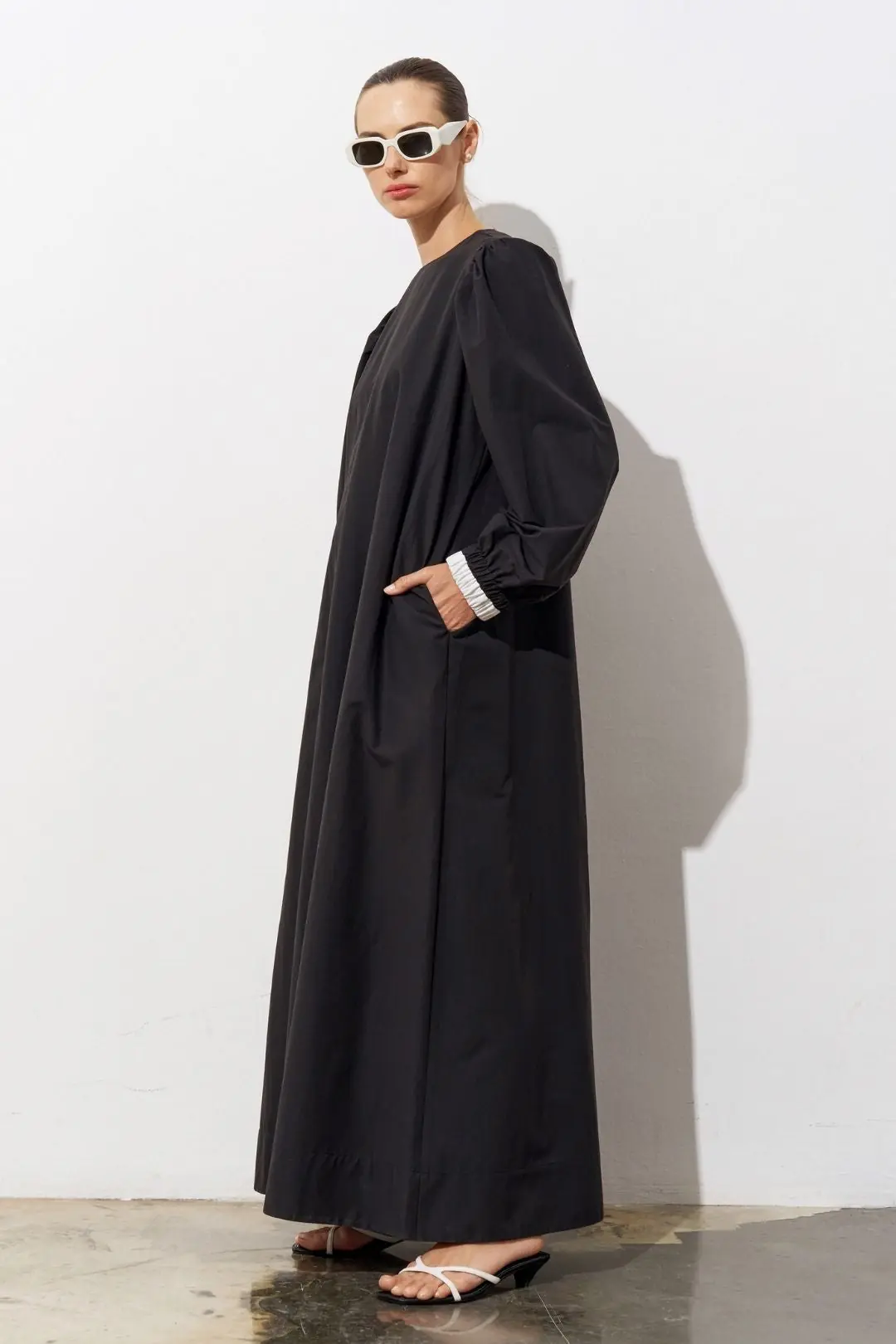 Alya Balloon-Sleeve Poplin Maxi Dress – Black