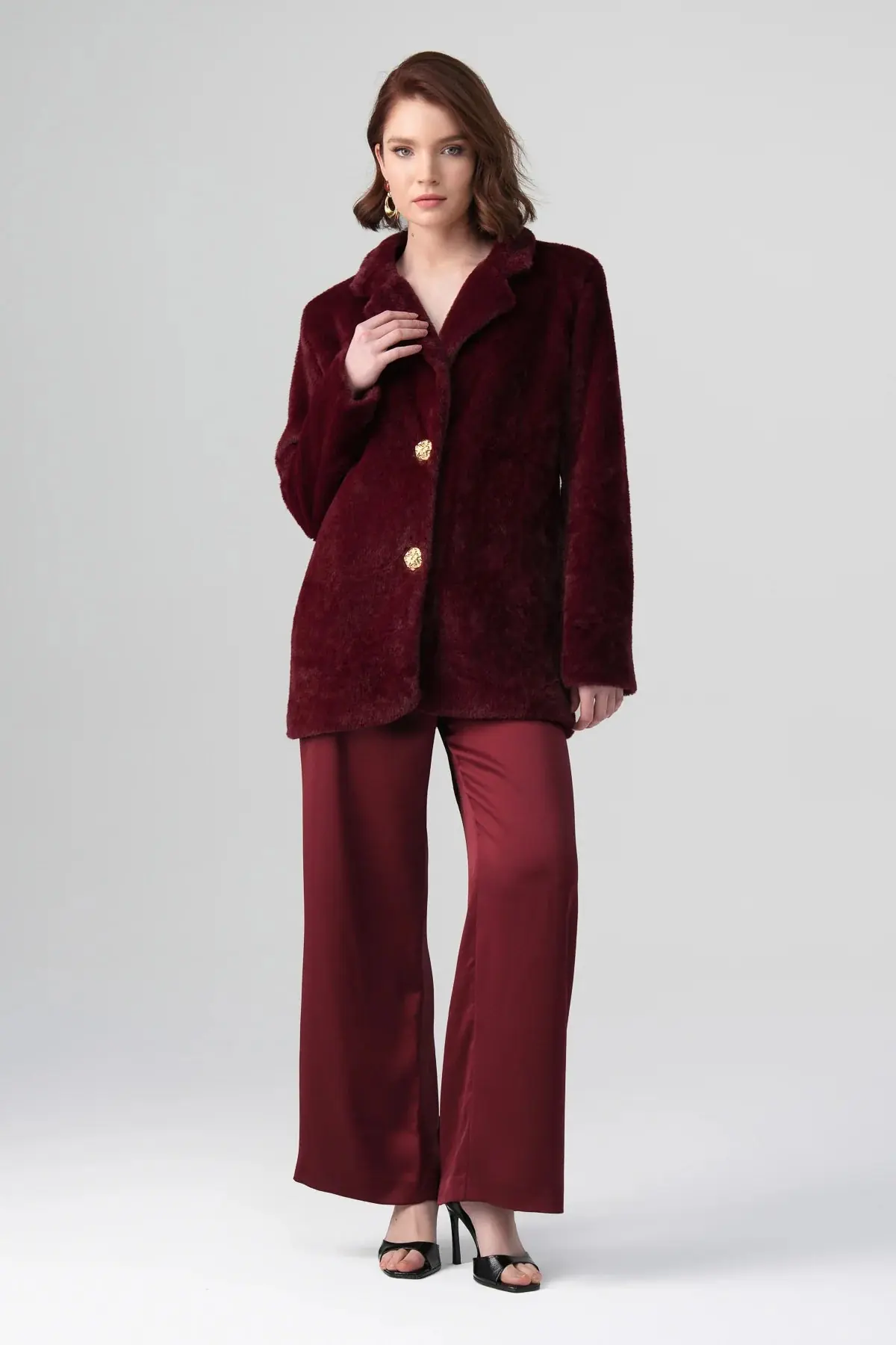 Marcel Evening Faux Fur Coat – Burgundy