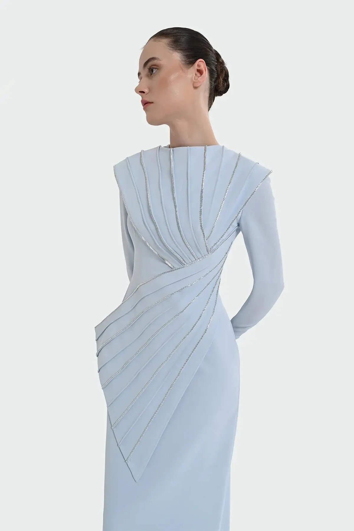 Asymmetric Strip Detail Evening Dress - Baby Blue, photo 3