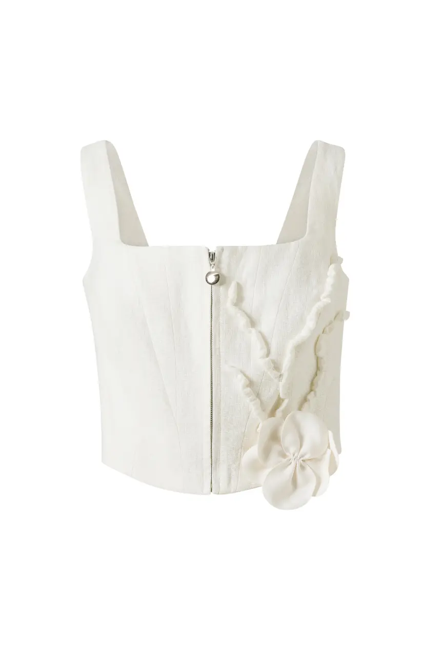 Ivory Corset Blouse 100% Linen with Appliqué - Premium Design, photo 2