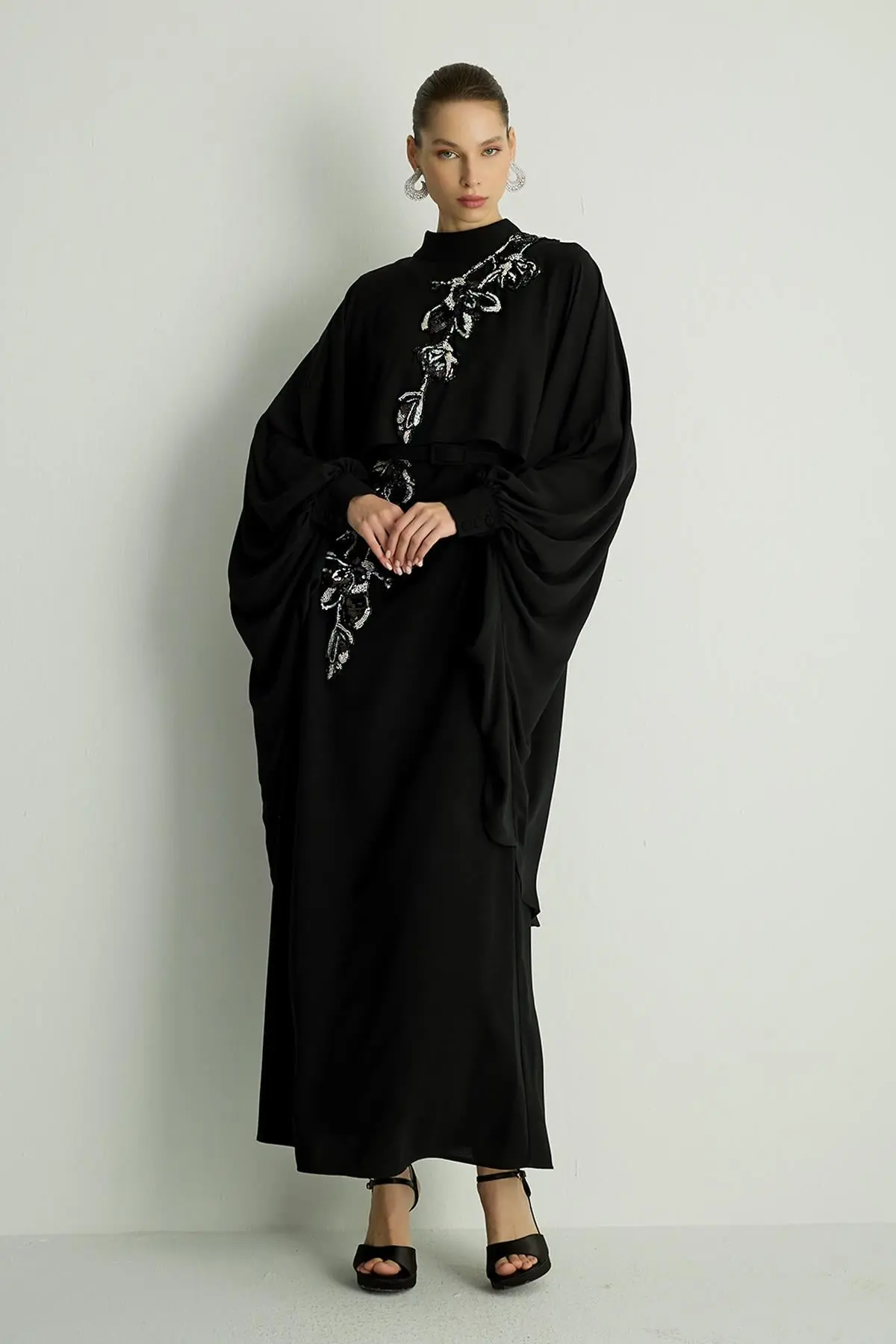 Petunia Embellished Cape Dress – Black, photo 4