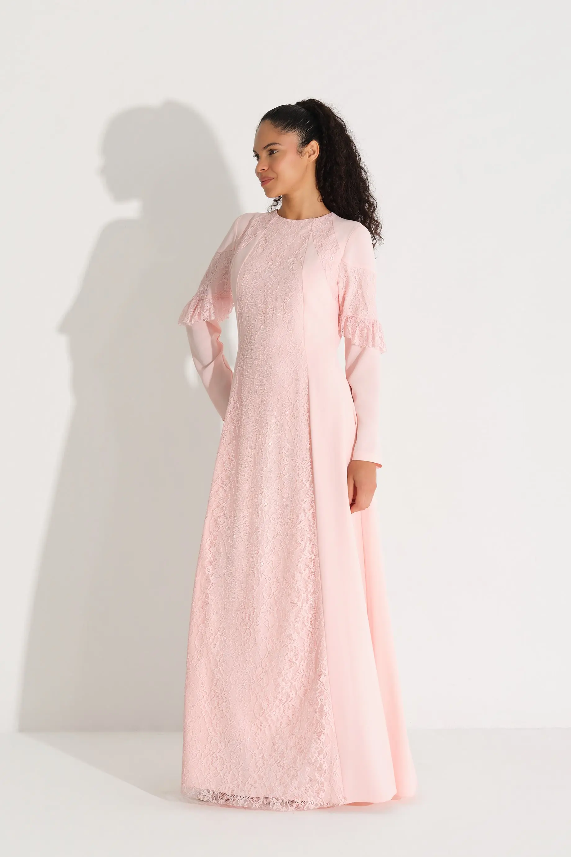 Lace Panel Crepe Dress – Pink, photo 4