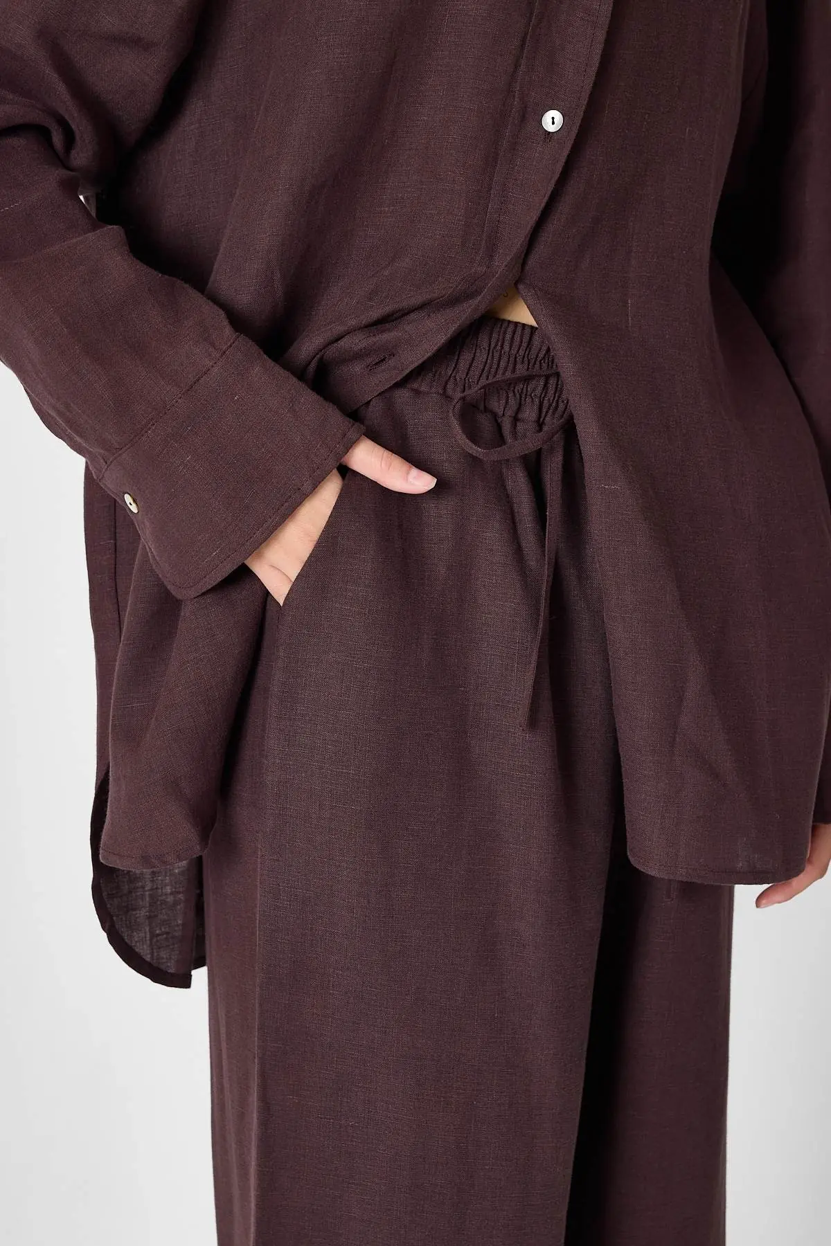 Pure Linen 100% Linen Oversize Shirt - Coffee, photo 4