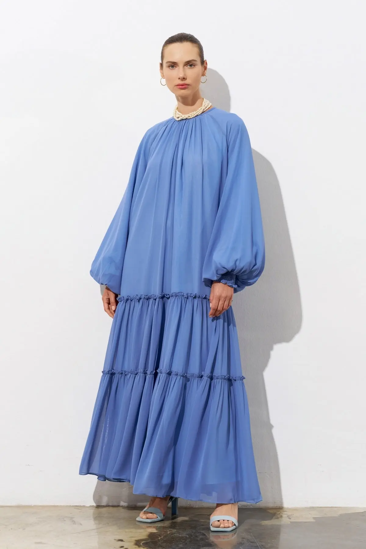 Azure Tiered Chiffon Maxi Dress - Blue