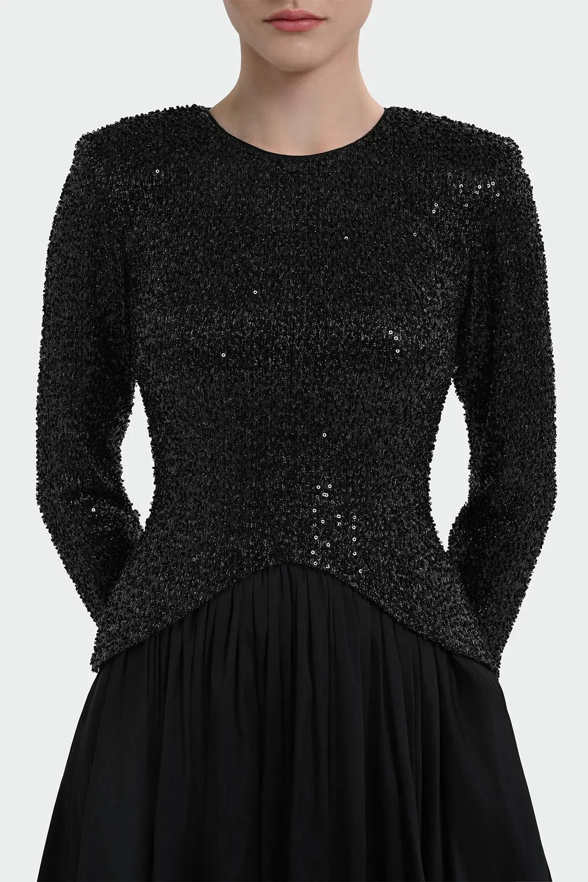 Sequin-Embellished Long-Sleeve Evening Gown - Black, photo 5