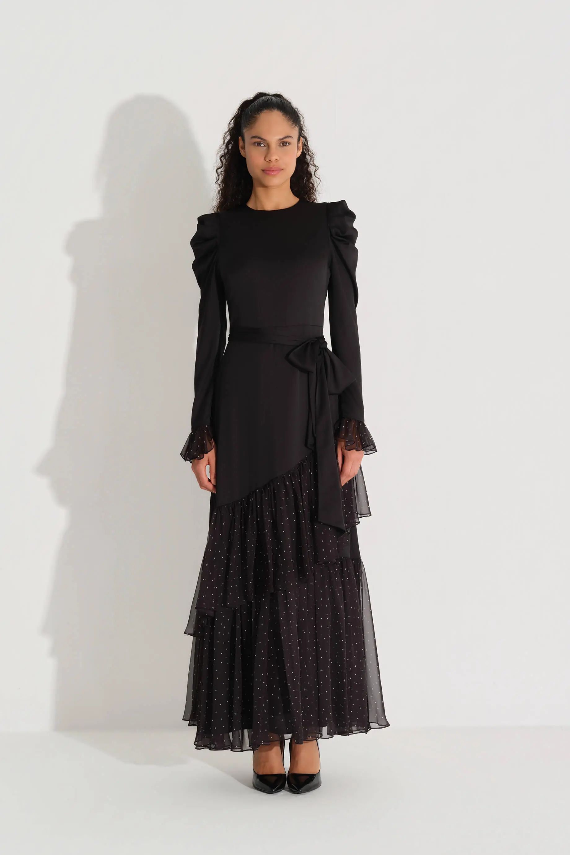 Tiered Chiffon Dress – Black